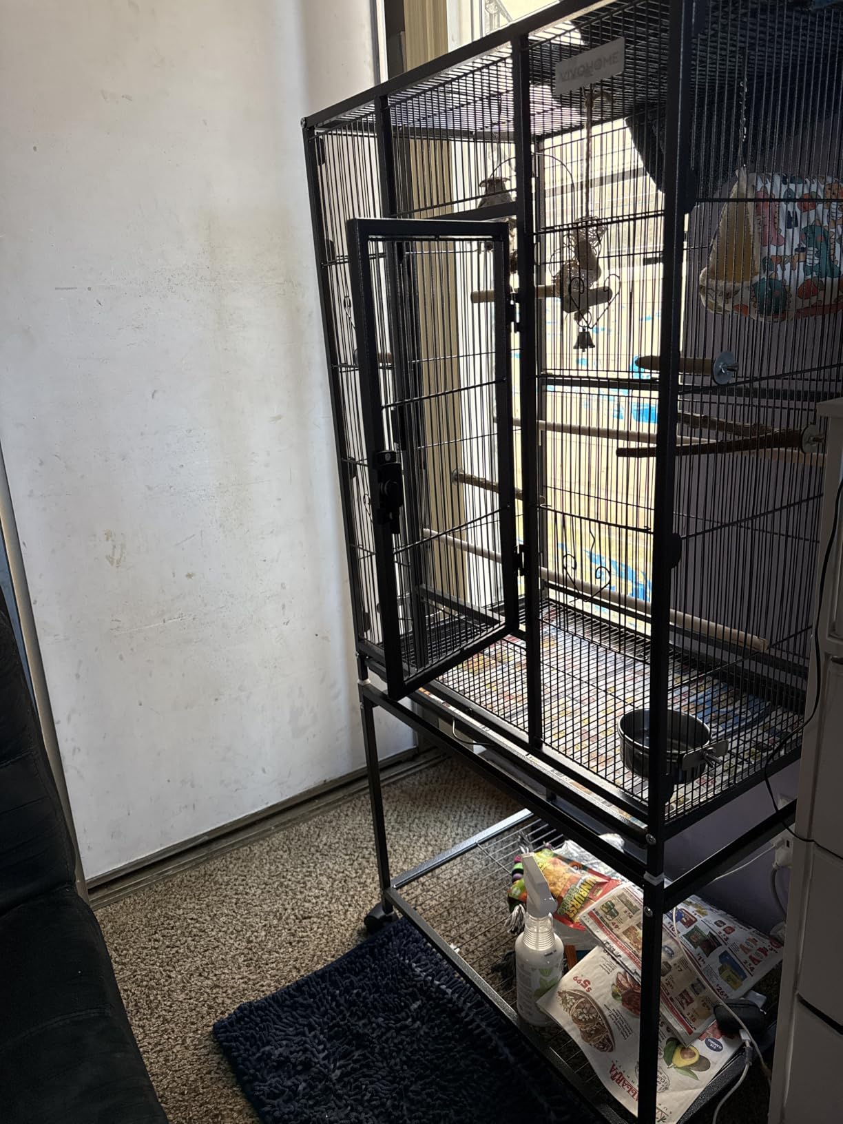 VIVOHOME 54 Inch Wrought Iron Large Bird Flight Cage with Rolling Stand for Parakeets Canaries Cockatiels Lovebirds Conures, Black customer photo 2