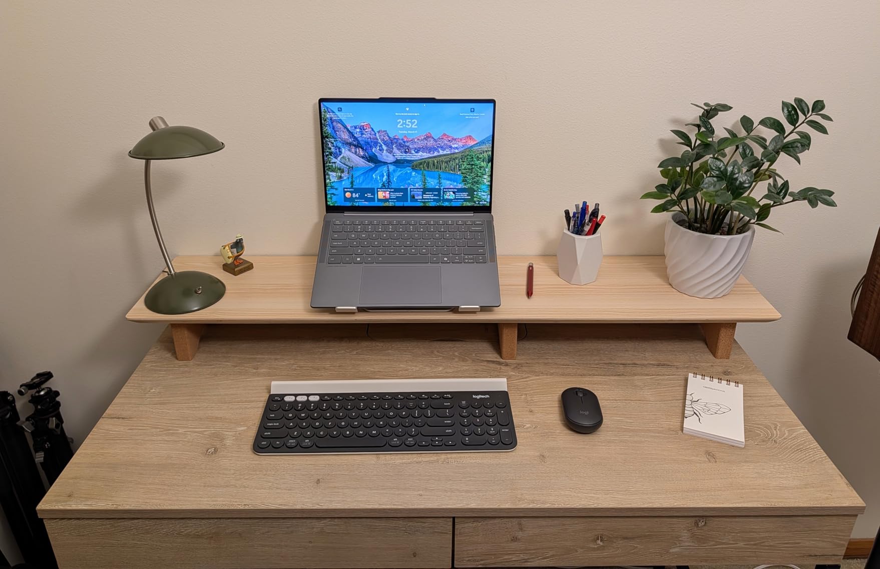 Aothia Large Dual Monitor Stand Riser, Solid Wood Desk Shelf with Eco Cork Legs for Laptop Computer/TV/PC/Printers customer photo 2