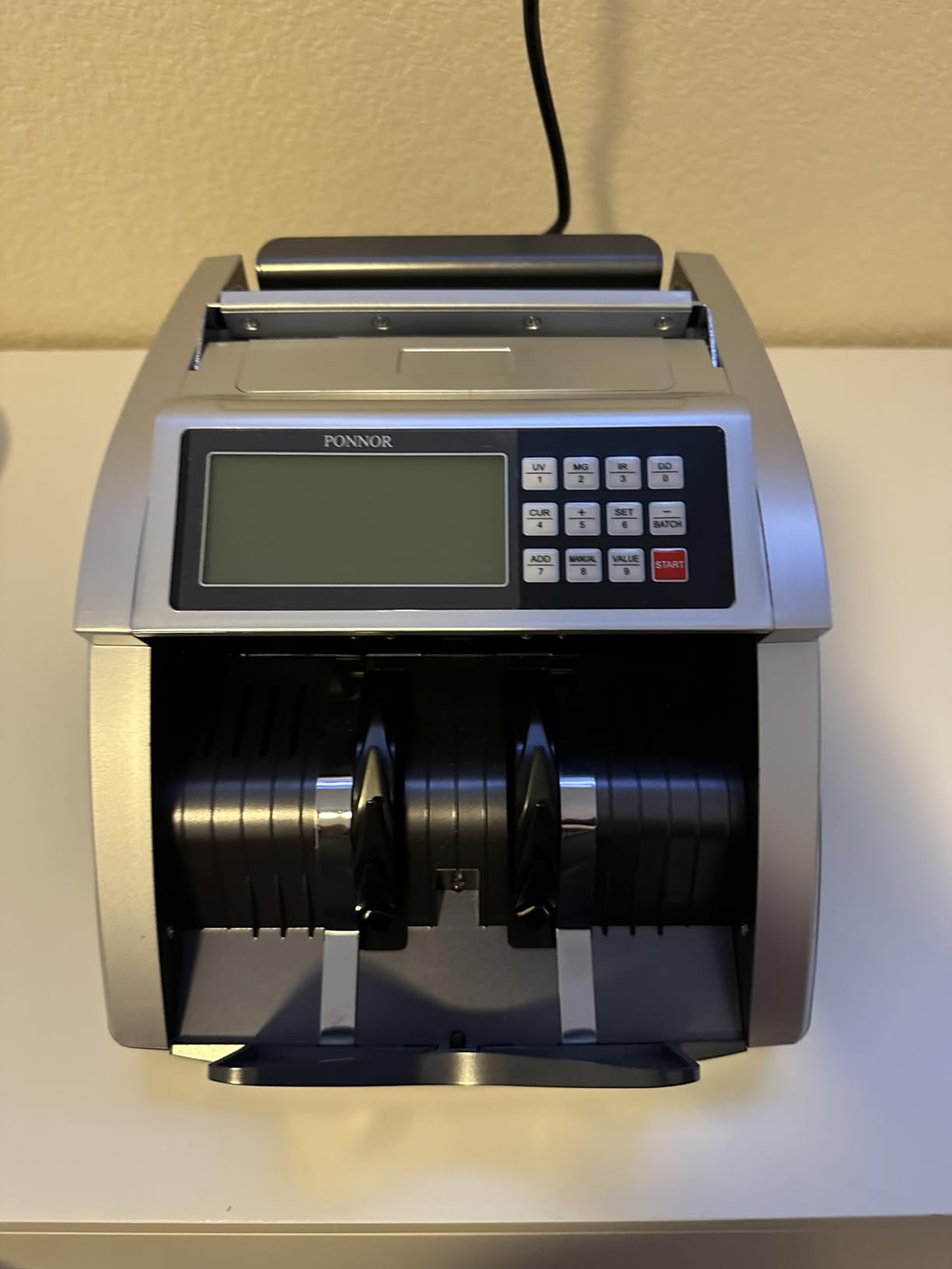 PONNOR Money Counter Machine with Value Bill Count, Cash Counter for Dollar, Euro with UV/MG/IR/DD/DBL/HLF/CHN Counterfeit Detection, Add/Bat/Value Mode Bill Counting Machine with Large LCD Display customer photo 1