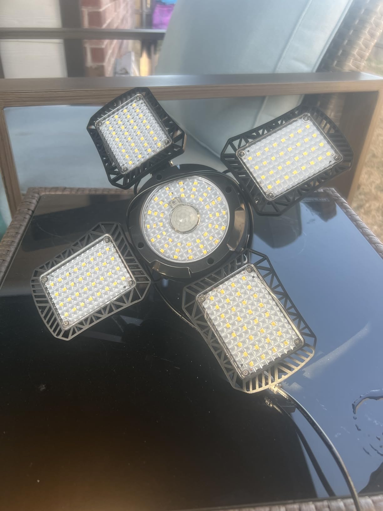 Aqonsie Solar Shed Light Outdoor Indoor, 176LED Solar Powered Motion Sensor Pendant Light Daytime Available, Solar Indoor Lights with 5 Lighting Modes & Remote for Shed Gazebo Barn Garage Home customer photo 2