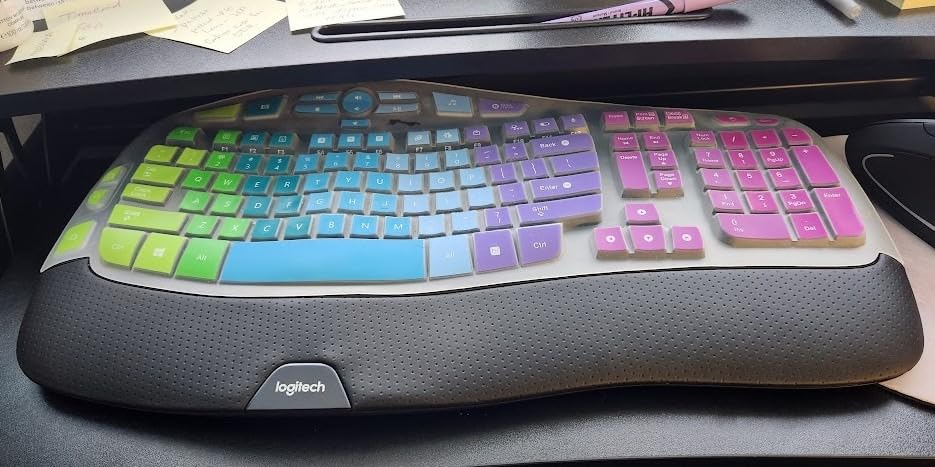 Keyboard Cover for Logitech K350 MK570 MK550 Wireless Wave Keyboard, Logitech MK570 MK550 Ergonomic Wave Keyboard, Ultra Thin Silicone Keyboard Skin, K350 K570 K550 Protective Accessories -Black customer photo 1