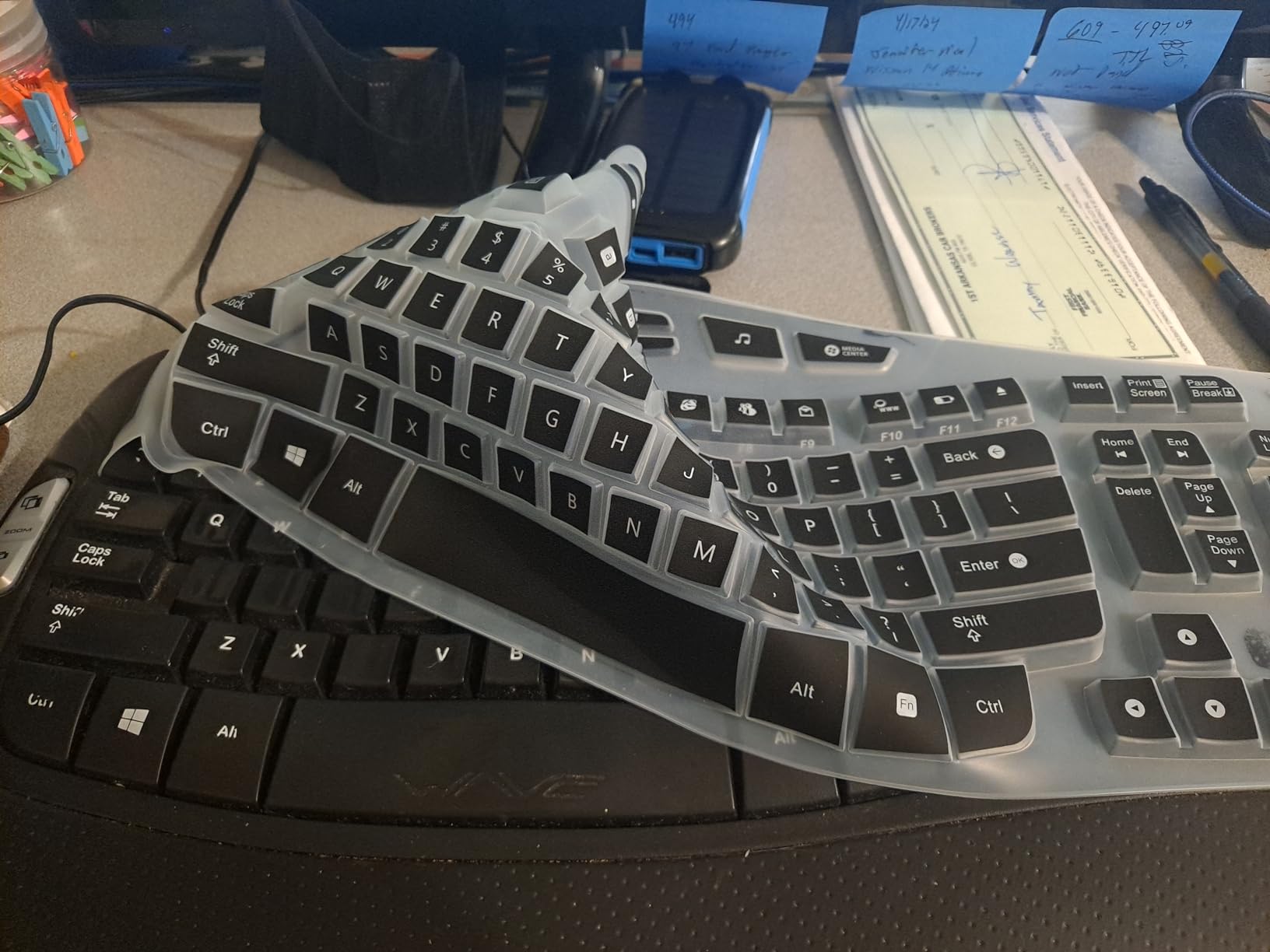 Keyboard Cover for Logitech K350 MK570 MK550 Wireless Wave Keyboard, Logitech MK570 MK550 Ergonomic Wave Keyboard, Ultra Thin Silicone Keyboard Skin, K350 K570 K550 Protective Accessories -Black customer photo 2