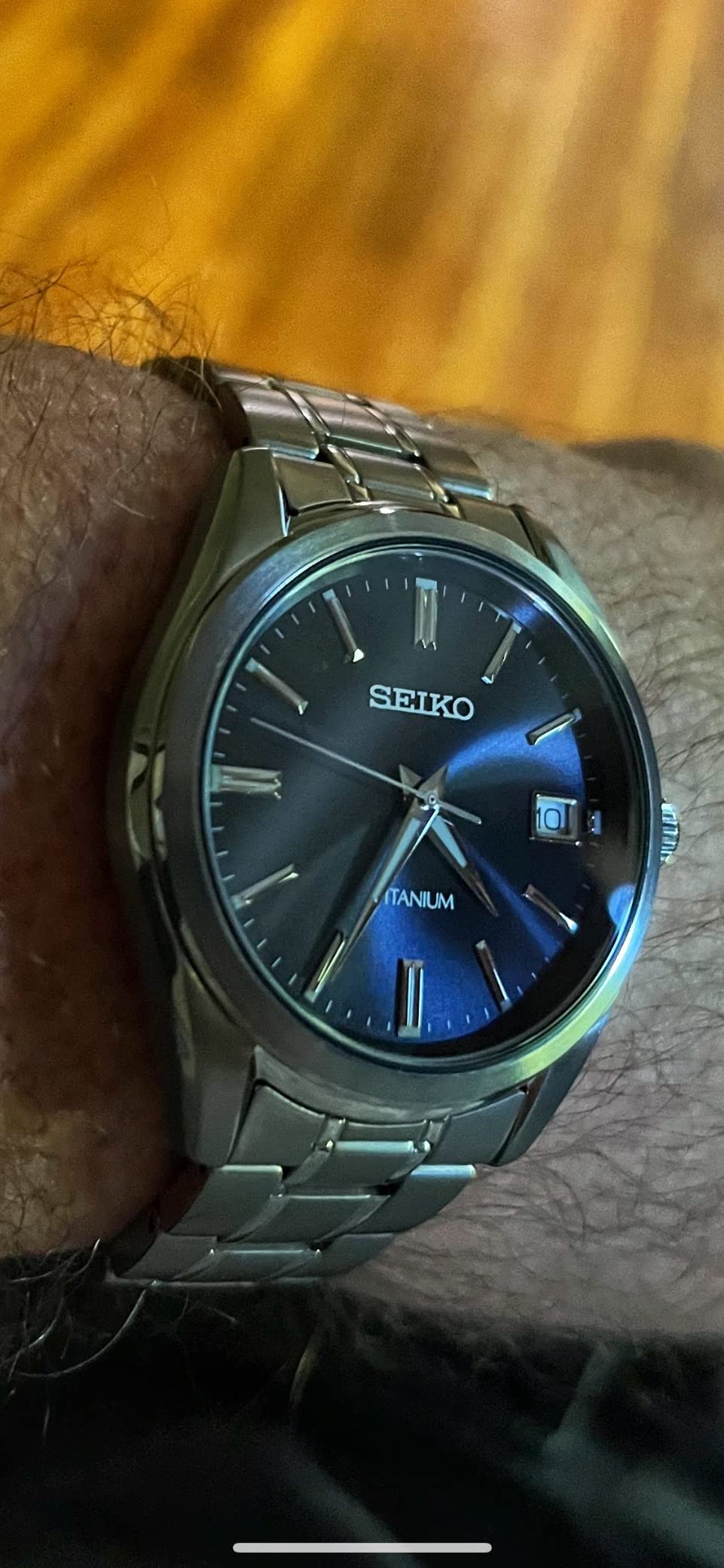Seiko SUR373 Watch for Men - Essentials - Blue Dial with Sunray Finish, Date Calendar, Titanium Case & Bracelet, Sapphire Crystal, and 100m Water Resistant customer photo 1