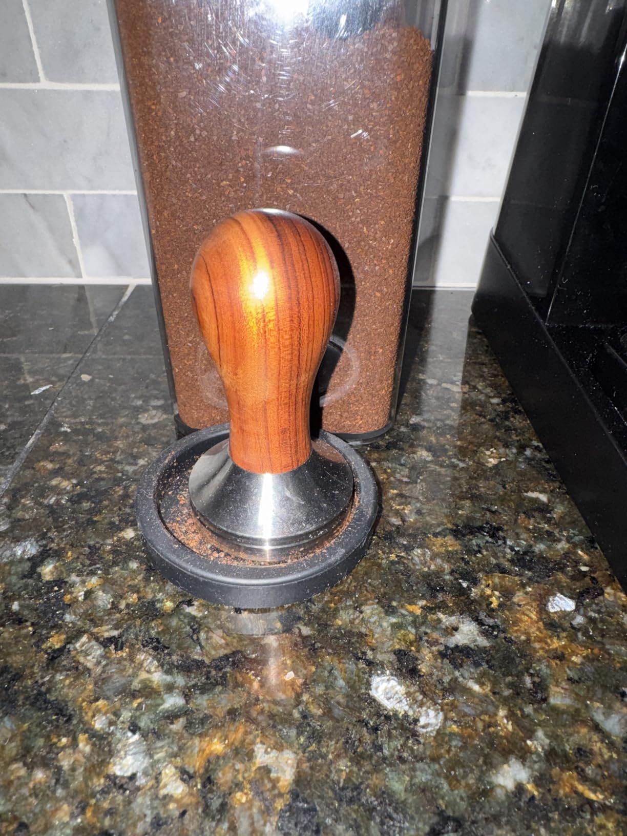Coffee Tamper Espresso Press 58mm - 304 Stainless Steel Flat Base with Wooden Handle and Tamper Mat customer photo 2