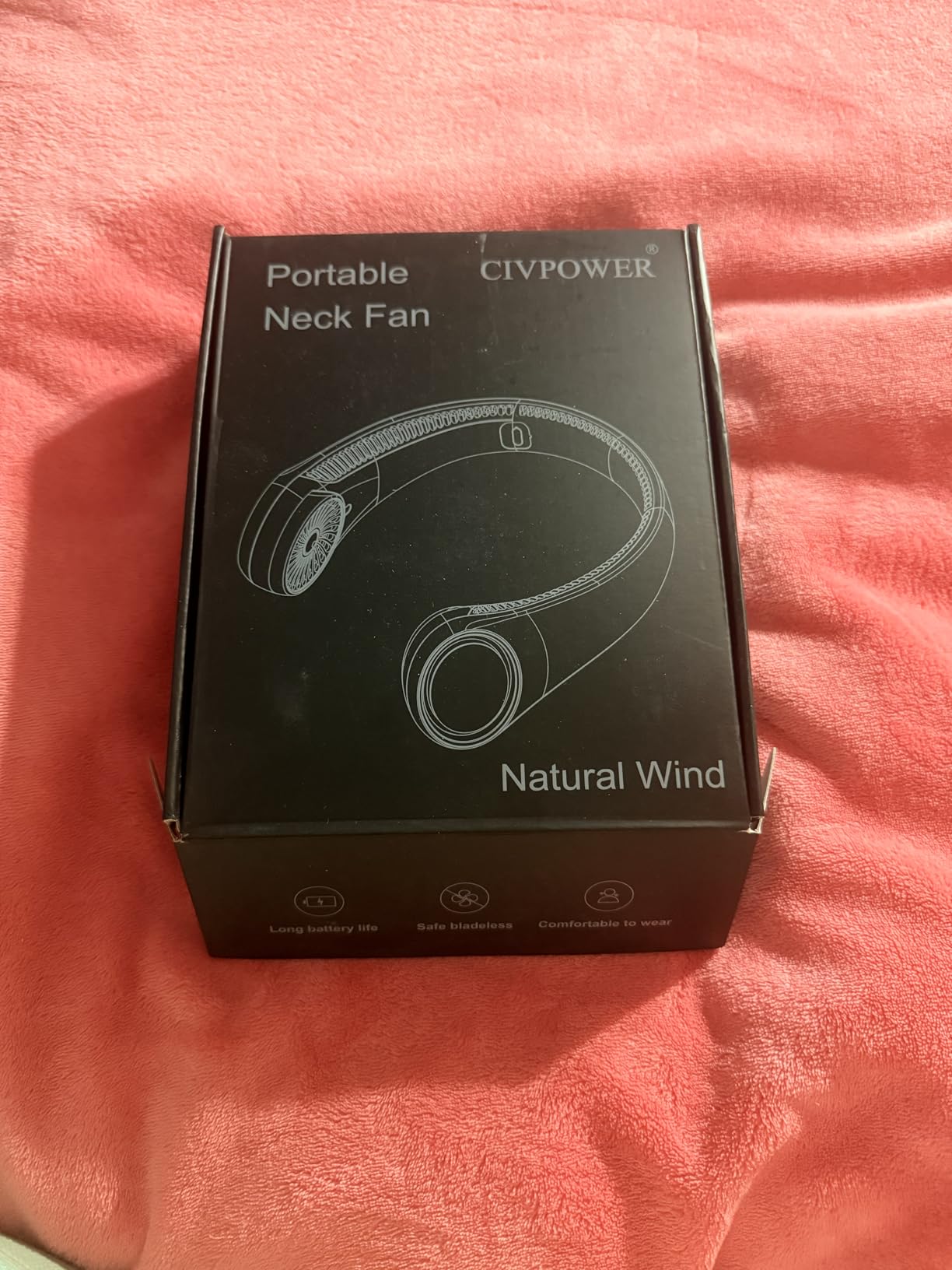 CIVPOWER Neck Fan: Portable Personal Neck Cooling Rechargeable Bladeless Fan - Hands Free 3 Speed 4000 mAh Battery USB Operated Wearable Headphone Design customer photo 2