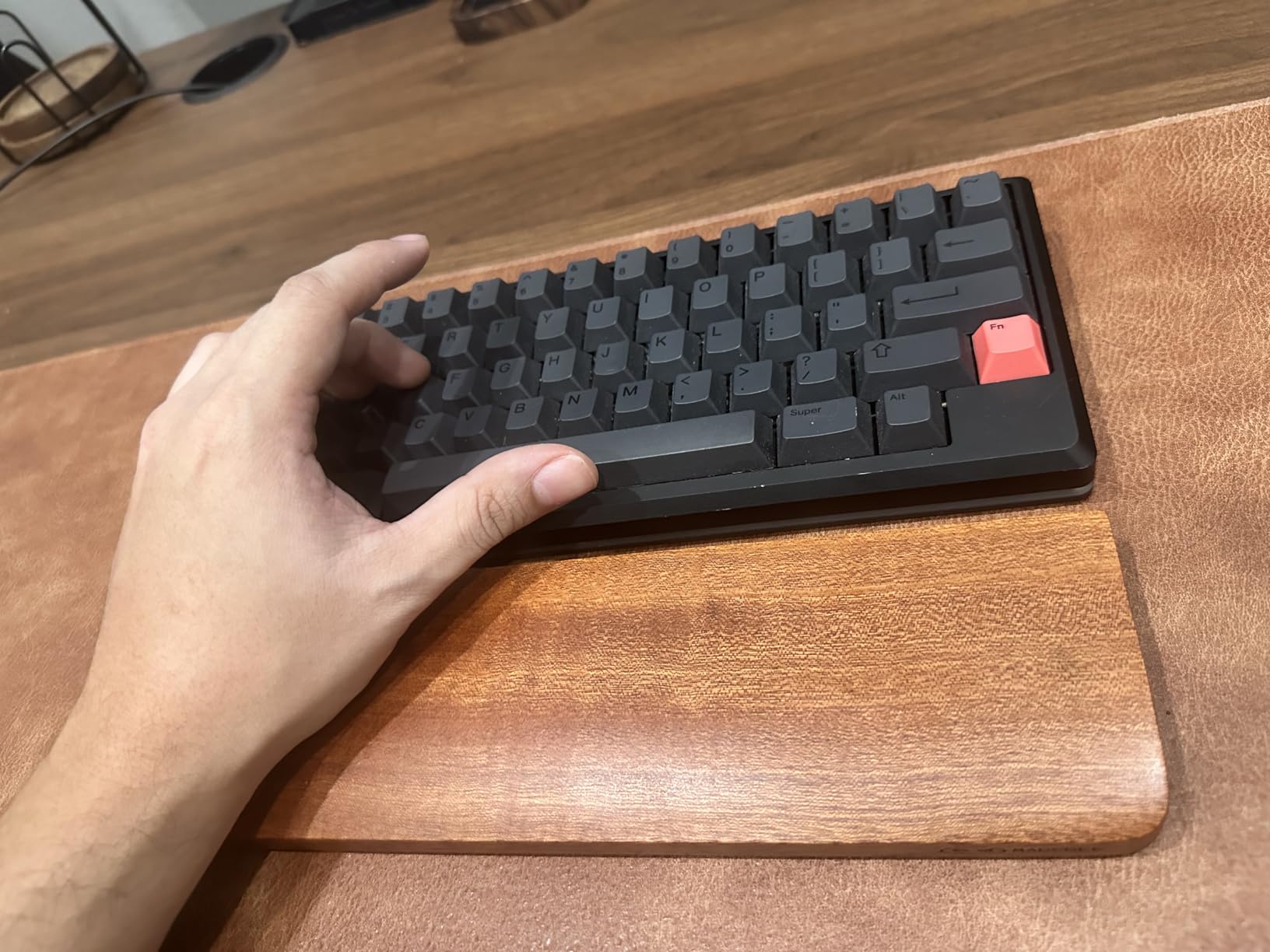 MageGee Keyboard Wooden Wrist Rest, Black Walnut Solid Wood Non-Slip Ergonomic Palm Rest for Compact 60% Keyboard customer photo 2
