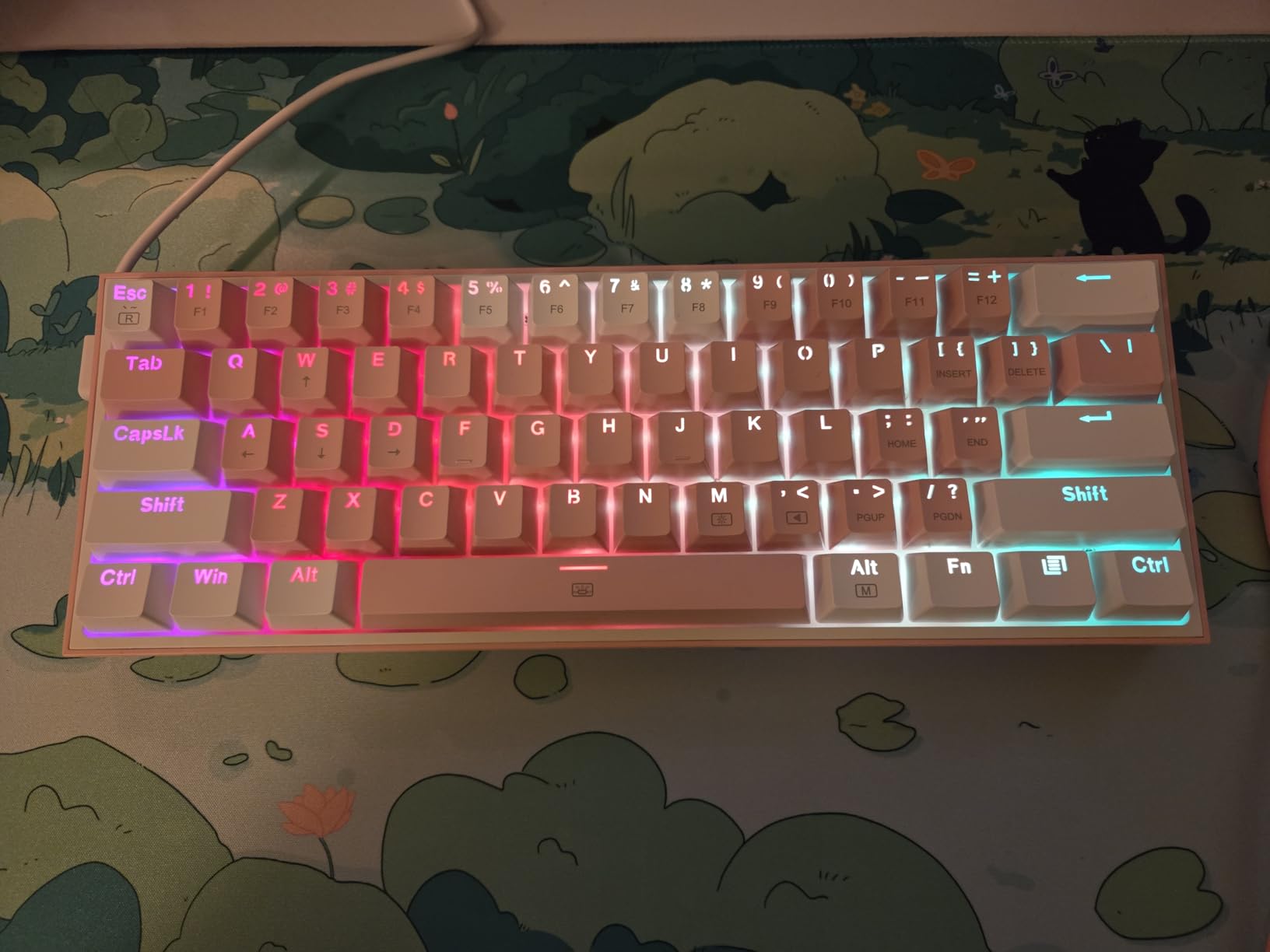 Redragon K617 Fizz 60% Wired RGB Gaming Keyboard, 61 Keys Hot-Swap Compact Mechanical Keyboard w/White and Pink Color Keycaps, Linear Red Switch, Pro Driver/Software Supported customer photo 2