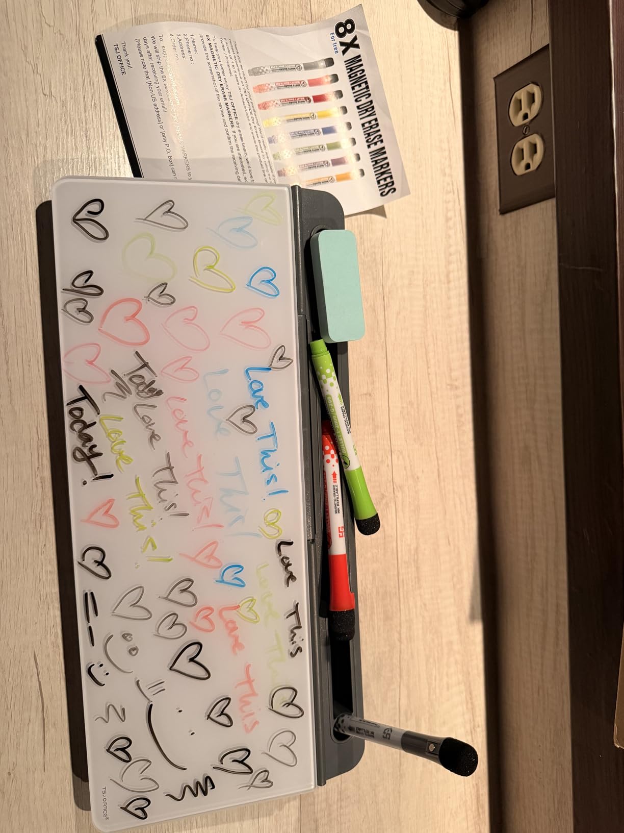 Small Desktop Glass Whiteboard Dry-Erase-Board - Computer Keyboard Stand White Board Surface Pad with Drawer, Desk Organizers with Accessories for Office, Home, School Supplies - Grey customer photo 1