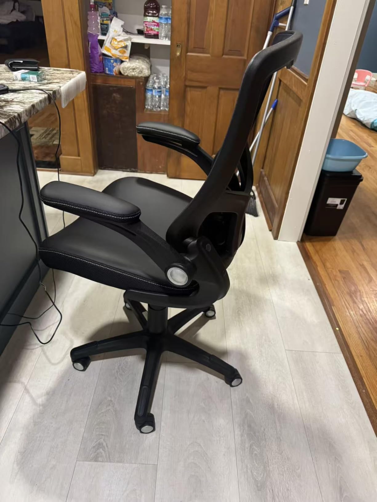 Office Chair Ergonomic Desk Chair, Computer PU Leather Home Office Chair, Swivel Mesh Back Adjustable Lumbar Support Flip-up Arms Executive Task Chair customer photo 1