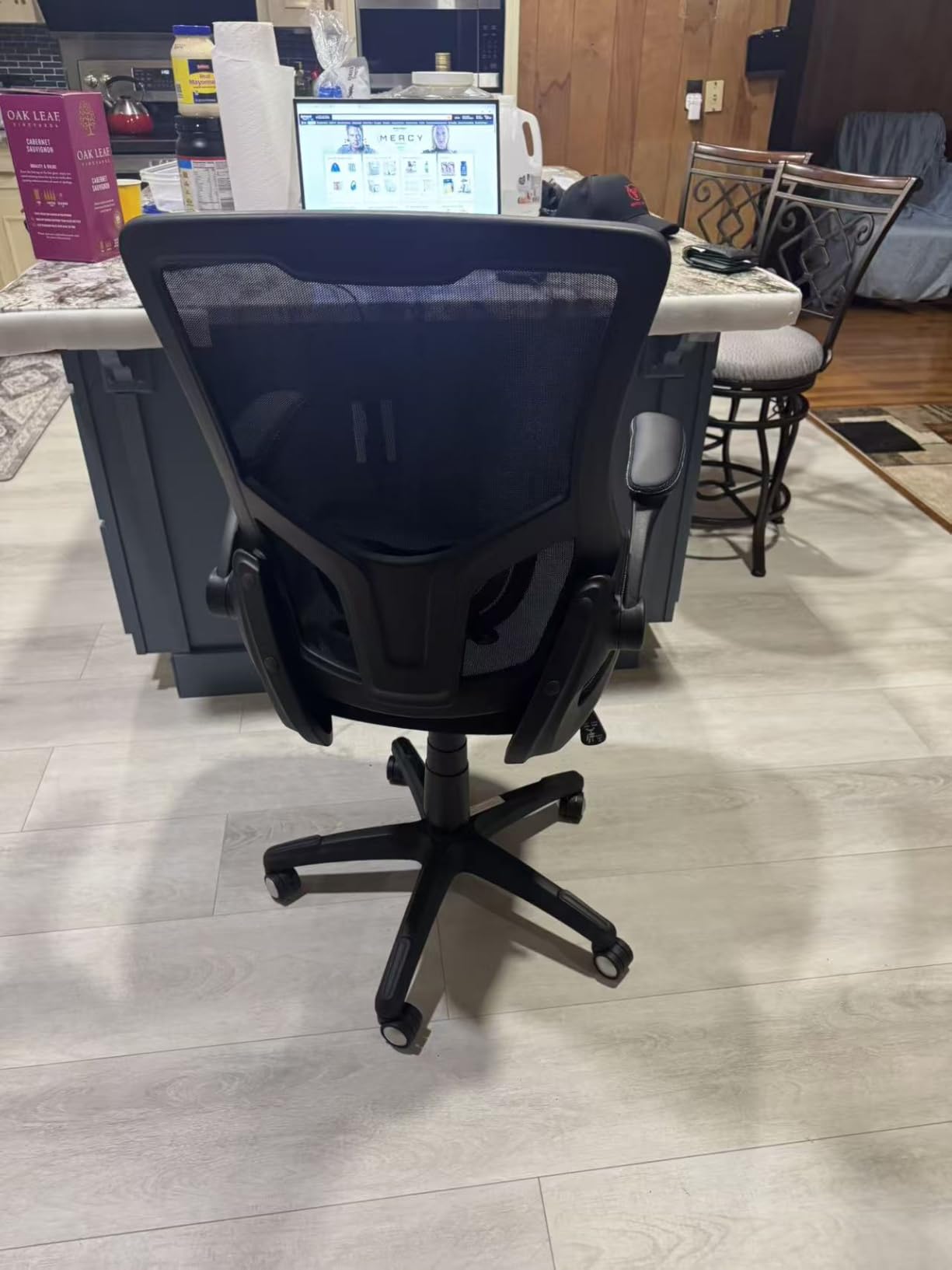 Office Chair Ergonomic Desk Chair, Computer PU Leather Home Office Chair, Swivel Mesh Back Adjustable Lumbar Support Flip-up Arms Executive Task Chair customer photo 2