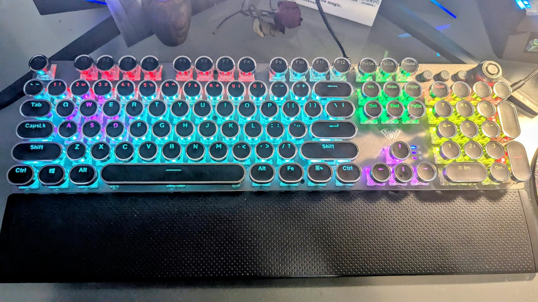 AULA F2088 Typewriter Style Mechanical Gaming Keyboard Wired, Blue Switches, Rainbow LED Backlit, Removable Wrist Rest, Media Control Knob, Retro Punk Round Keycaps, USB Wired Computer Keyboard customer photo 2