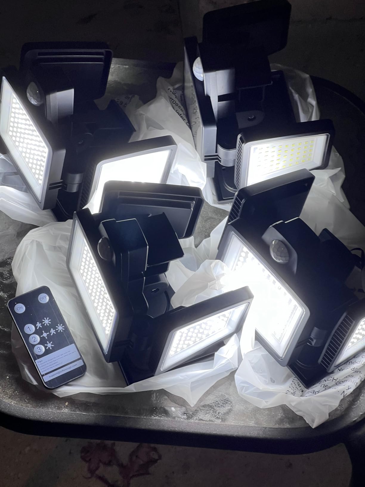 Tuffenough Solar Outdoor Lights 2500LM 210 LED Security Lights with Remote Control,3 Heads Motion Sensor Lights, IP65 Waterproof,270° Wide Angle Flood Wall Lights with 3 Modes(2 Packs) customer photo 2