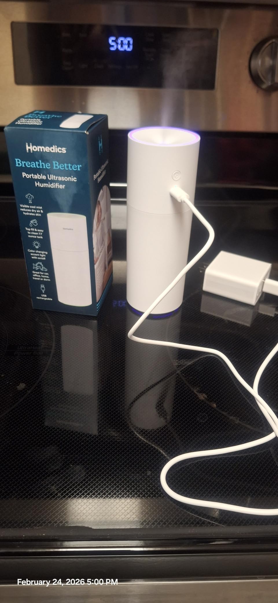 Homedics Portable Humidifier - Small Air Humidifiers for Bedroom, Plants, Office, Travel - Cool Mist Humidifiers, Color-Changing Accent Light, 2 Mist Settings, Black customer photo 1