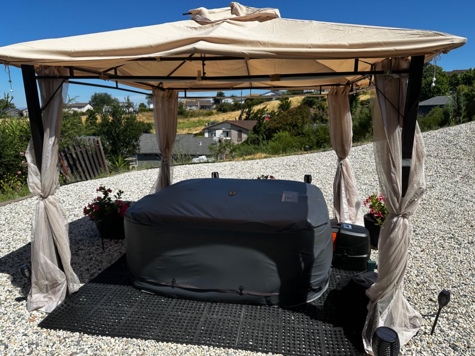 INTEX PureSpa Greystone Deluxe 4 Person Square Inflatable Hot Tub, Bubble Massage Spa Set with Energy Efficient Cover, 2 Headrests, & LED Light, 69 in x 28 in customer photo 1