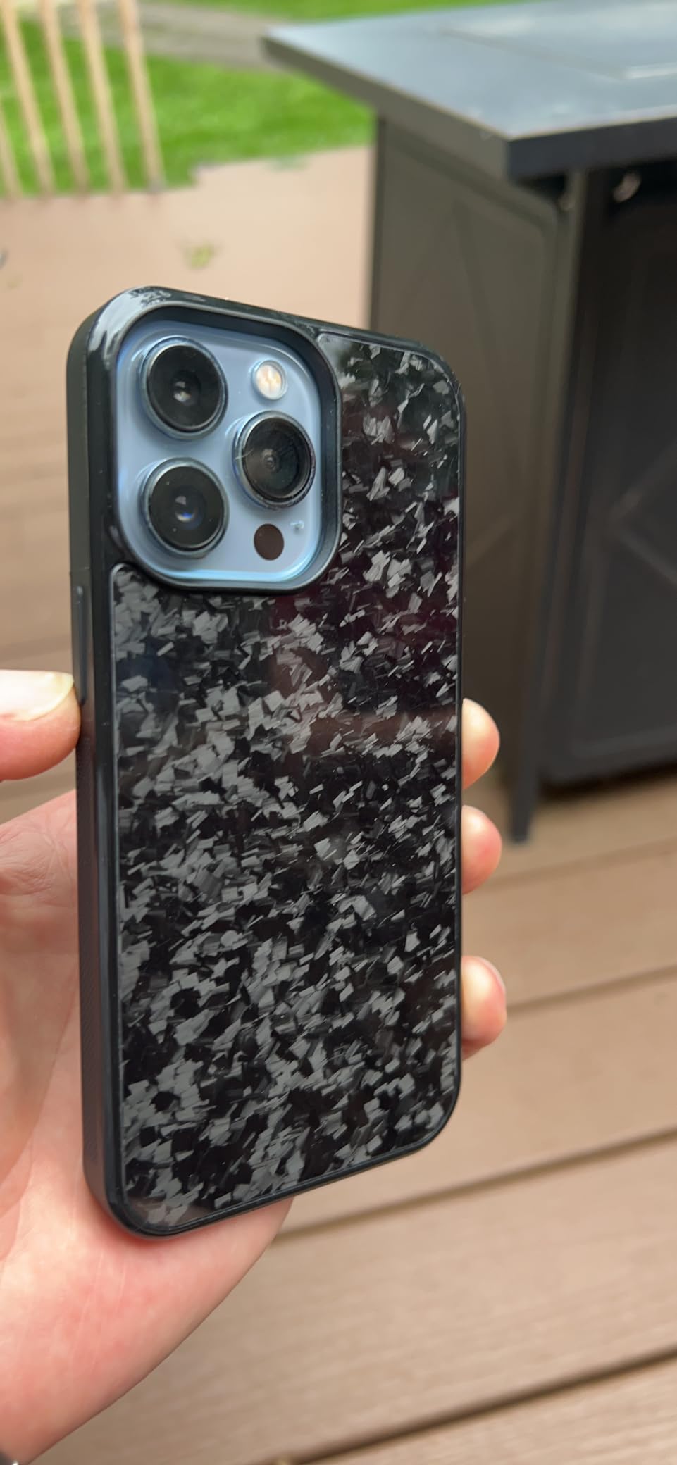 molzar Grip Series for iPhone 13 Case with Real Forged Carbon Fiber, Built-in Metal Plate for Magnetic Mount, Works with Qi-Certified Chargers, Glossy Black/Forged customer photo 1