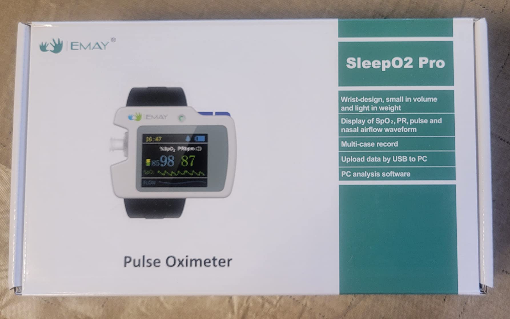 EMAY SleepO2 Pro - Wrist Pulse Oximeter with SpO2 & Flow Tracking Overnight | Wrist Sleep Oxygen Monitor for Blood Oxygen Levels & Flow Recording Continuously | Gets Overnight Report with ODI & AHI Data | Comes with PC Software customer photo 2