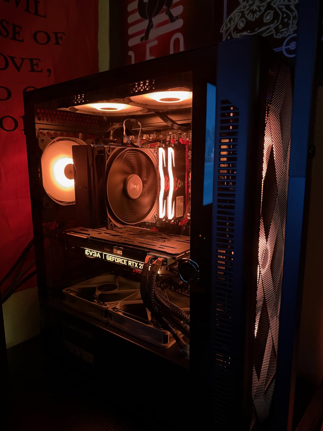 MUSETEX ATX PC Case Pre-Install 6 PWM ARGB Fans, Polygonal Mesh Computer Gaming Case, Opening Tempered Glass Side Panel Mid-Tower Case, USB 3.0 x 2, Black, NN8 customer photo 1