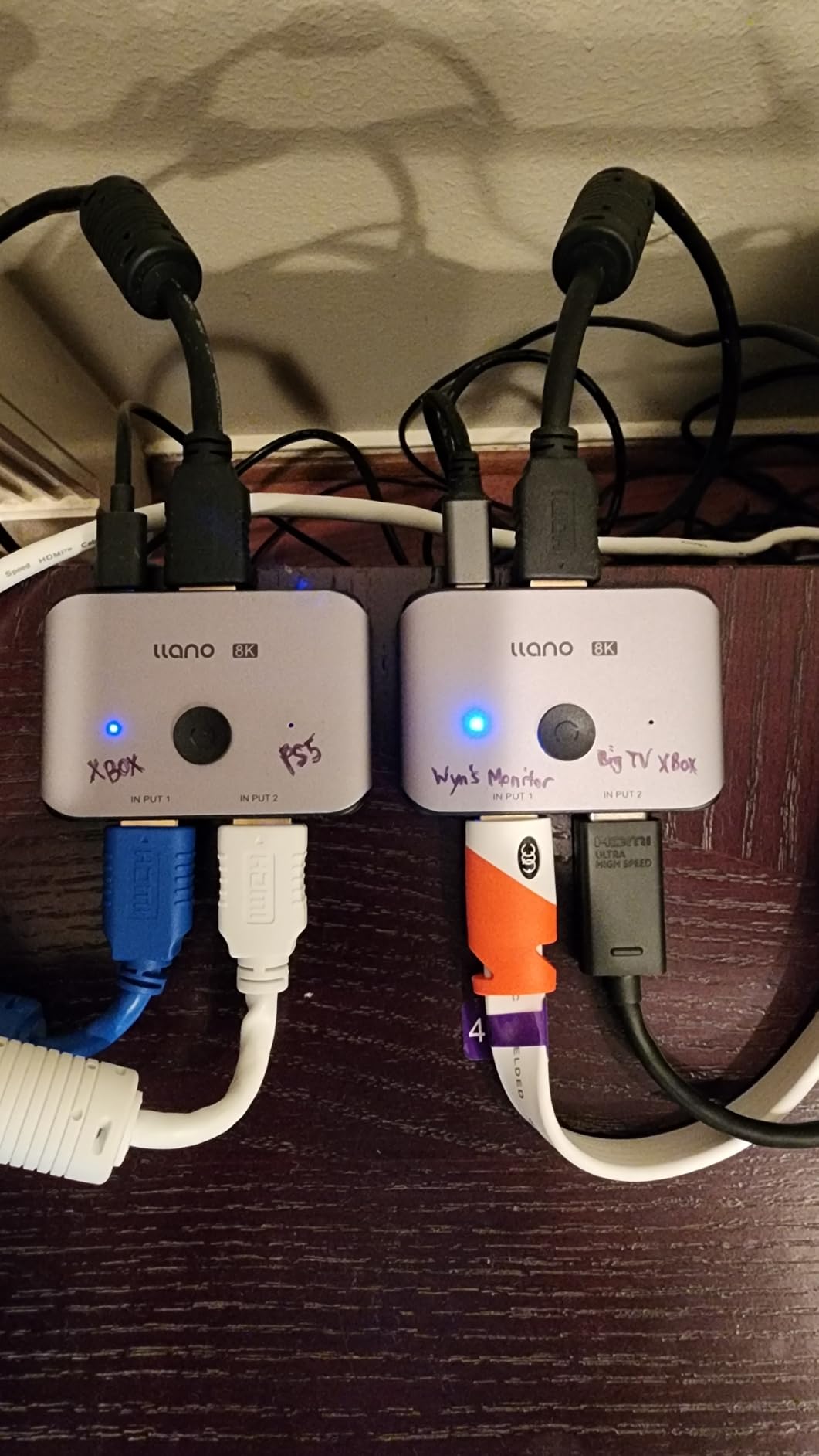 llano HDMI 2.1 Switch 2 in 1 Out 8K@60Hz 4K@120Hz, HDMI Switcher 48Gbps Bidirectional, Supports VRR HDR10 Dolby Atmos, for PS5 Xbox Apple TV Roku Switch 2, Aluminum Alloy Case customer photo 1