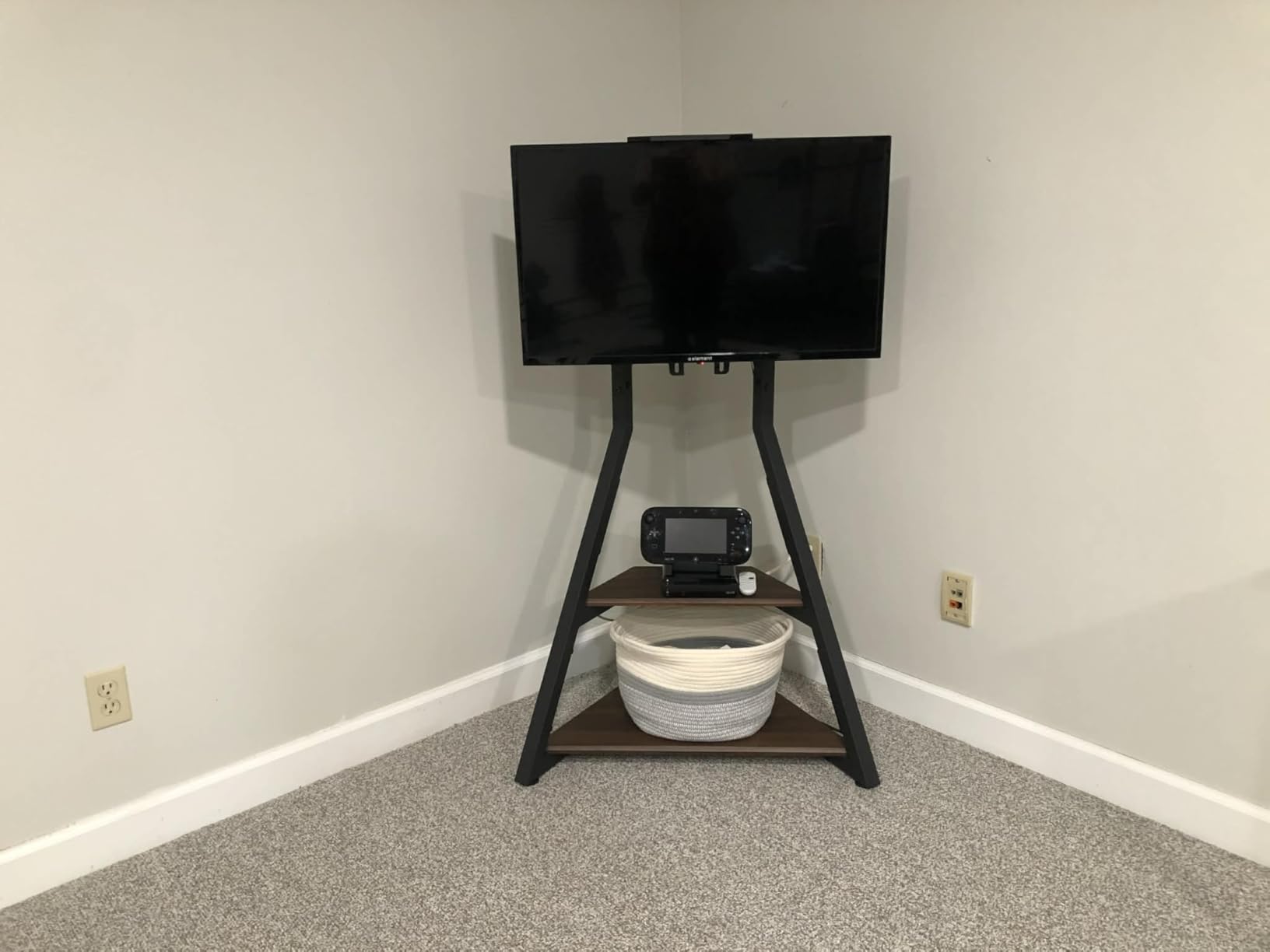 FITUEYES Design Corner TV Stand for 32 43 50 55 65 Inch TVs, Small Spaces Floor TV Stand Rolling TV Cart for LCD/LED Flat Curved Screens, Modern Living Room Television Stands, Eiffel Series, Walnut customer photo 1