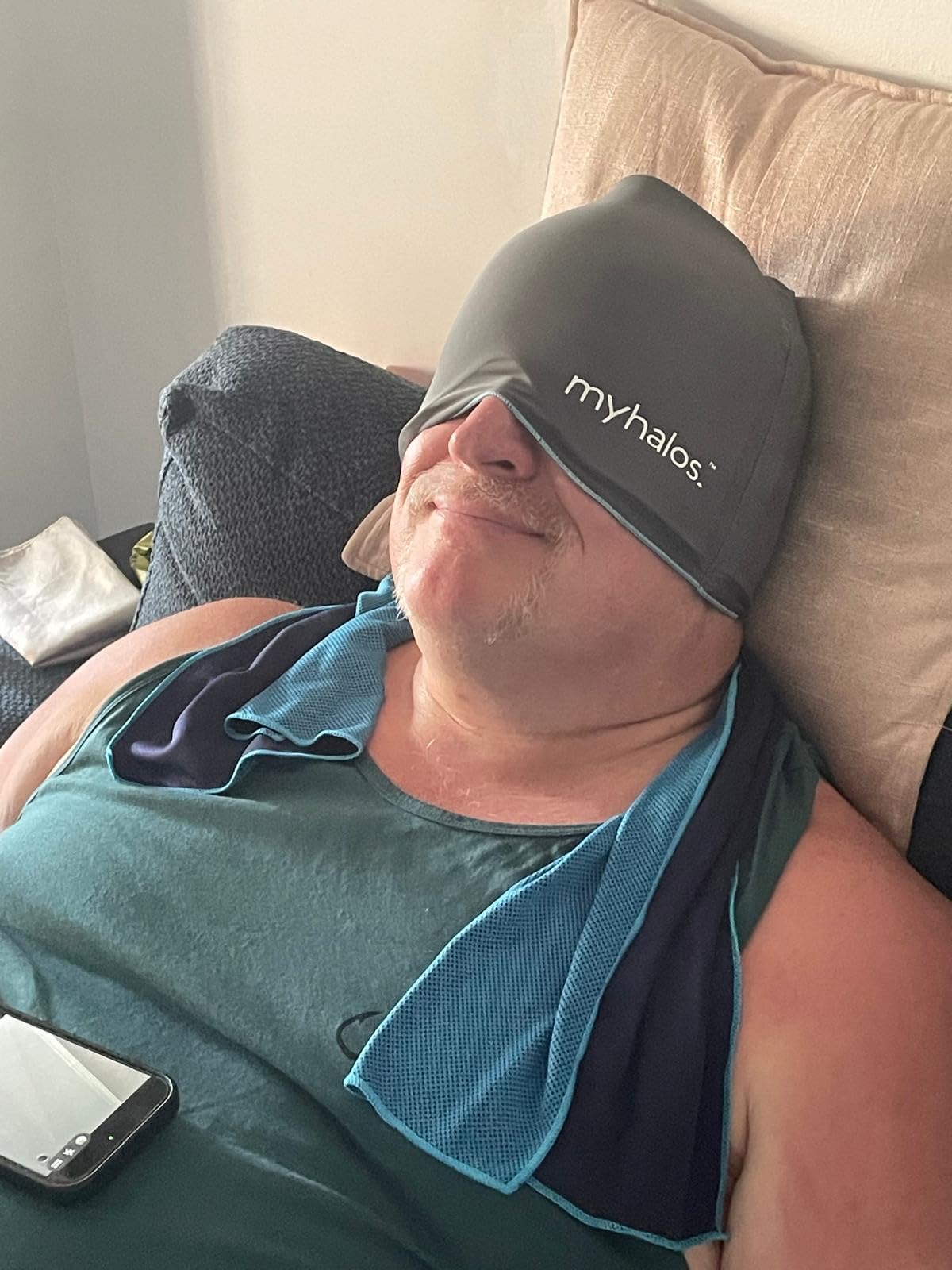 MyHalos Migraine Relief Cap, 30% Thicker, 2X More Cooling Gel - Stays Colder for Longer, Ice Hat, Ice Pack Head Wrap, Cold Headaches & Migraine Mask - Tension Headache Relief Cap (Gray) FSA|HSA Eligible customer photo 2