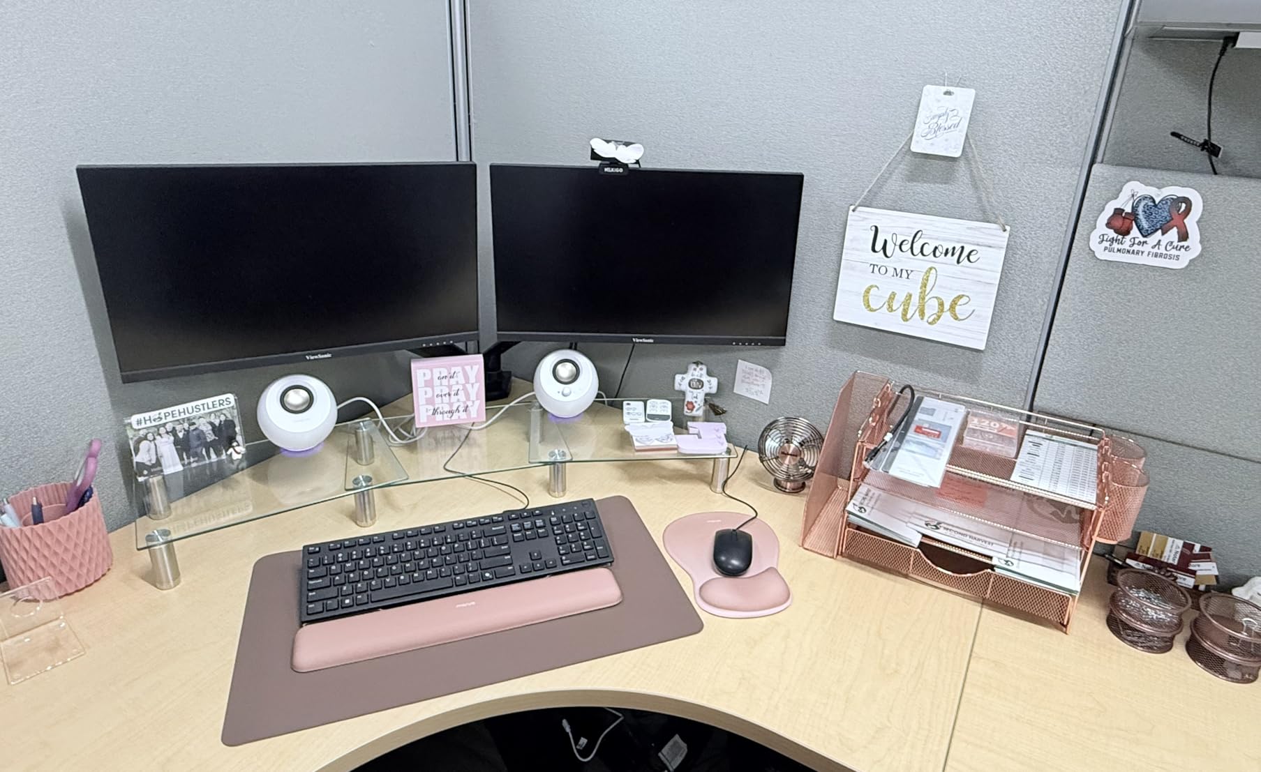 Hemudu Dual Monitor Stand - Adjustable Length and Angle Dual Monitor Riser, Desktop Organizer for PC, Computer, Laptop (Clear) customer photo 2