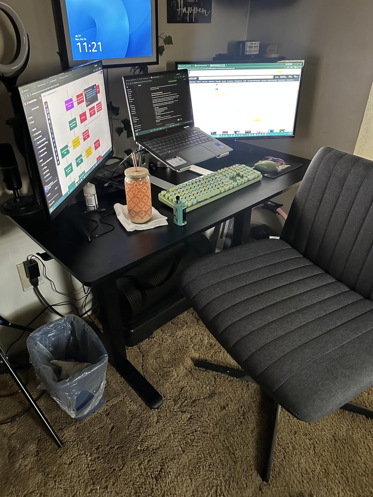 ErGear Height Adjustable Electric Standing Desk, 55 x 28 Inches Sit Stand up Desk, Memory Computer Home Office Desk, Vintage Brown customer photo 1