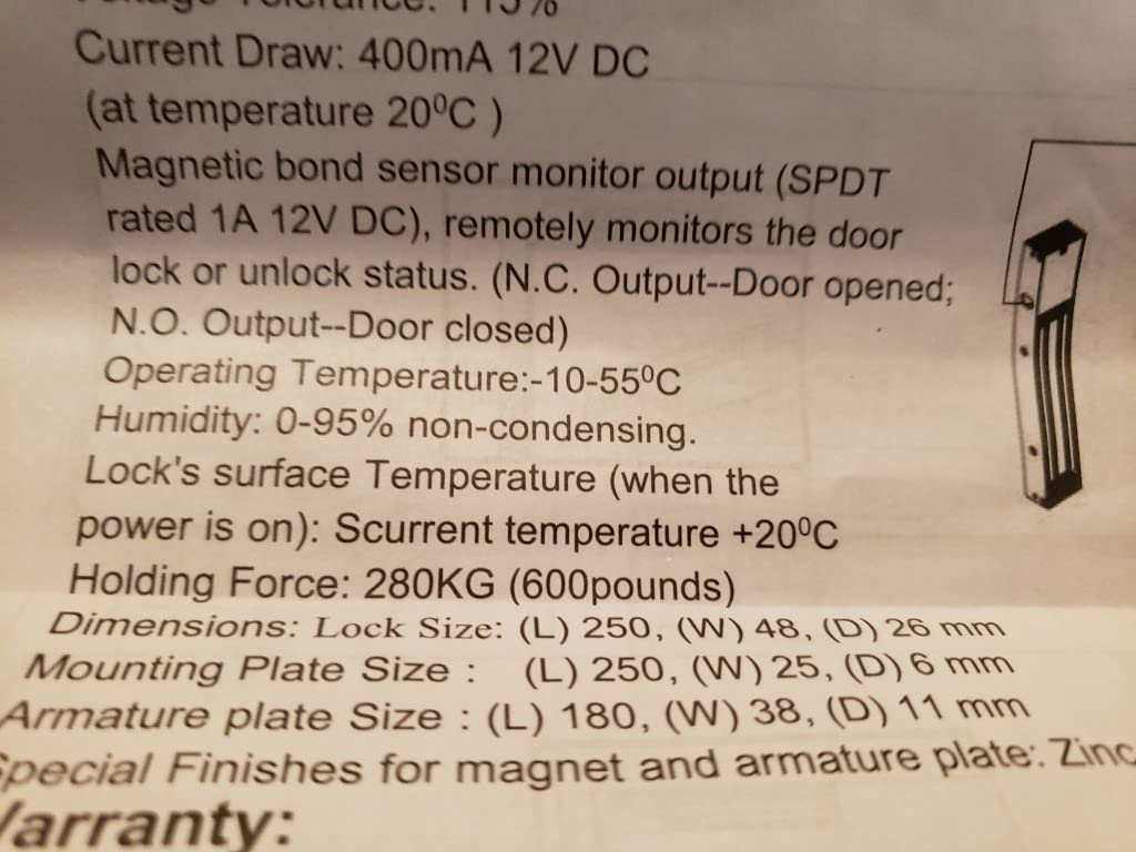 600LBs/280KG Electric Magnetic Lock, Electromagnetic Door Lock Holding Force for Access Control, OutSwinging Door Access Control System, Single Door 12V customer photo 2