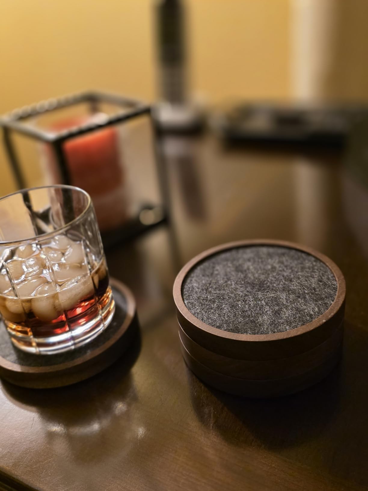 Wood Coaster for Drinks, 4.3 Inch, Set of 6, Absorbent and Insulation Felt Stackable Cup Holders, Coasters for Wooden Table, Designed by S1EGAN customer photo 1