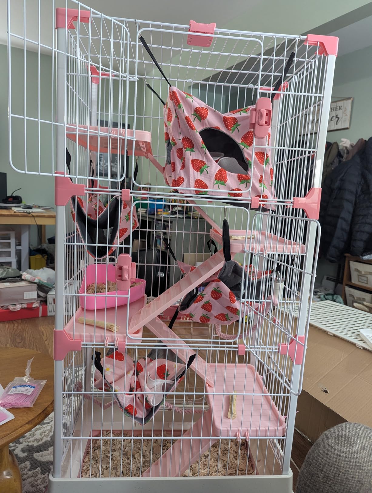 Large 5-Tiers Deluxe in/Outdoor Chinchilla Ferret Squirrel Hedgehog Kitten Rabbit Bunny Hutch House Critter Habitat Mesh Floor Easy Clean 2-Inch Deep Pull Out Tray with Rolling Casters customer photo 2