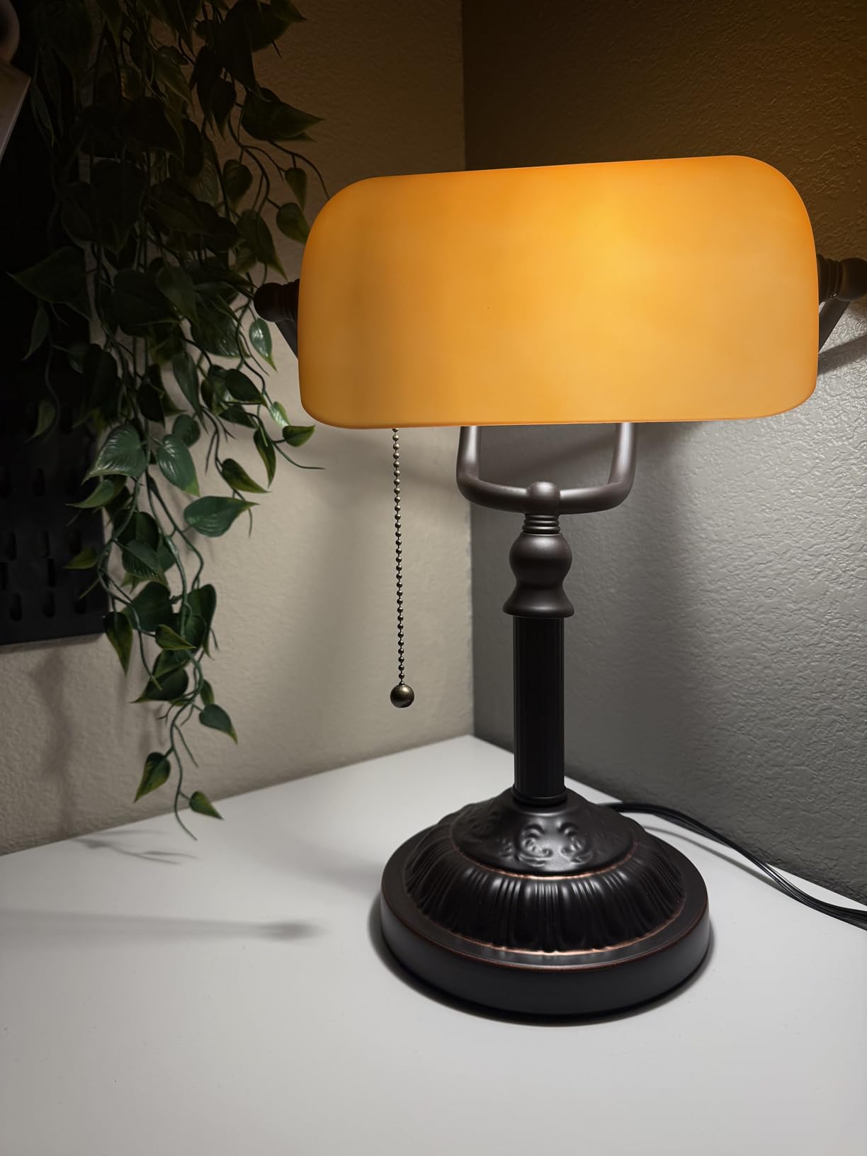 TORCHSTAR Bankers Desk Lamp with Pull Chain Switch, Amber Glass Shade Desk Lamps, Bronze Base, Vintage Library Lamp customer photo 1