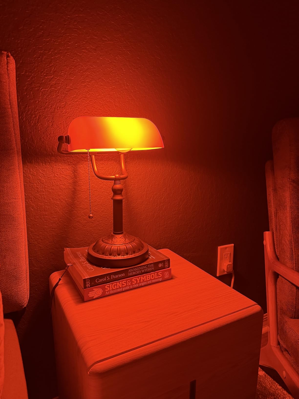 TORCHSTAR Bankers Desk Lamp with Pull Chain Switch, Amber Glass Shade Desk Lamps, Bronze Base, Vintage Library Lamp customer photo 2