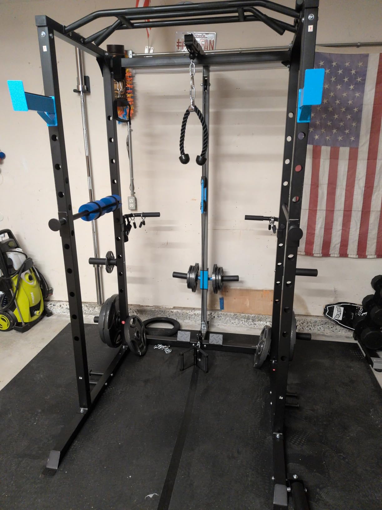 Power Cage, Multi-Functional Power Rack with J-Hooks, Dip Handles, Landmine Attachment and Optional Cable Pulley System for Home Gym customer photo 1