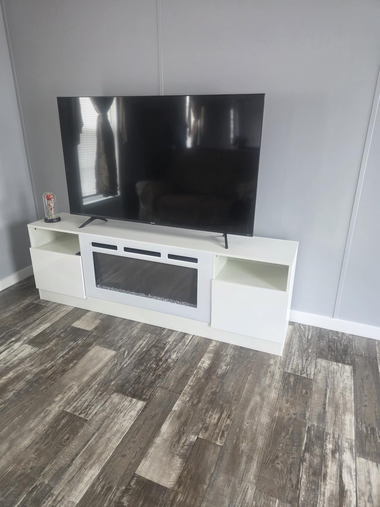 oneinmil Fireplace TV Stand with 36 inch Electric Fireplace, LED Light Entertainment Center, Modern Wood Texture Entertainment Stand with Highlight Storage Cabinet for TVs Up to 80 inches, 70 inches, Black customer photo 1