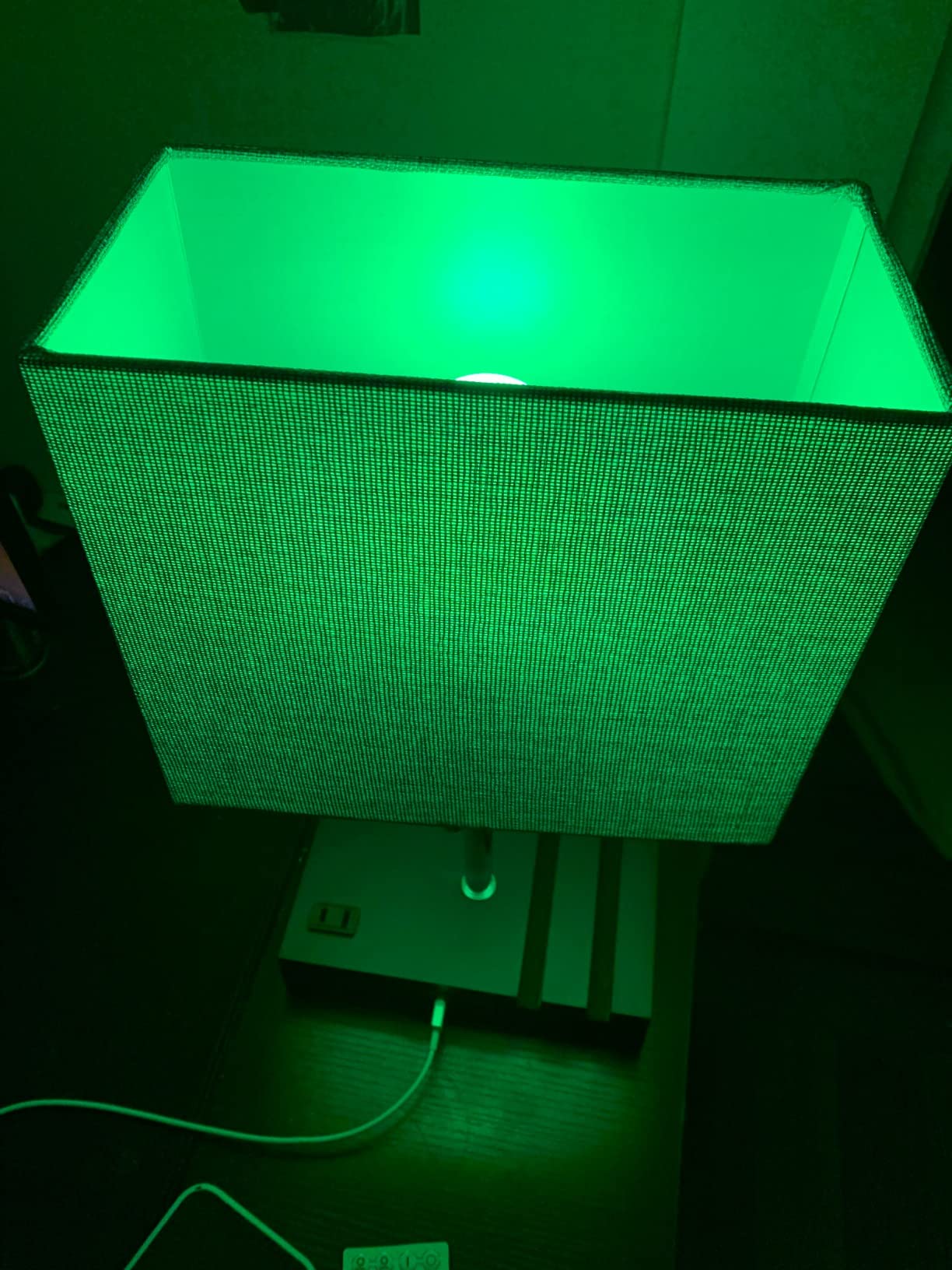 Smart RGB Dimmable Table Lamp Work with Alexa & APP & Remote Control, Bedside Desk Lamp with Charging Ports & Outlet & Phone Stand, Music Sync Nightstand Lamp for Bedroom Living Room Office Dorm customer photo 2