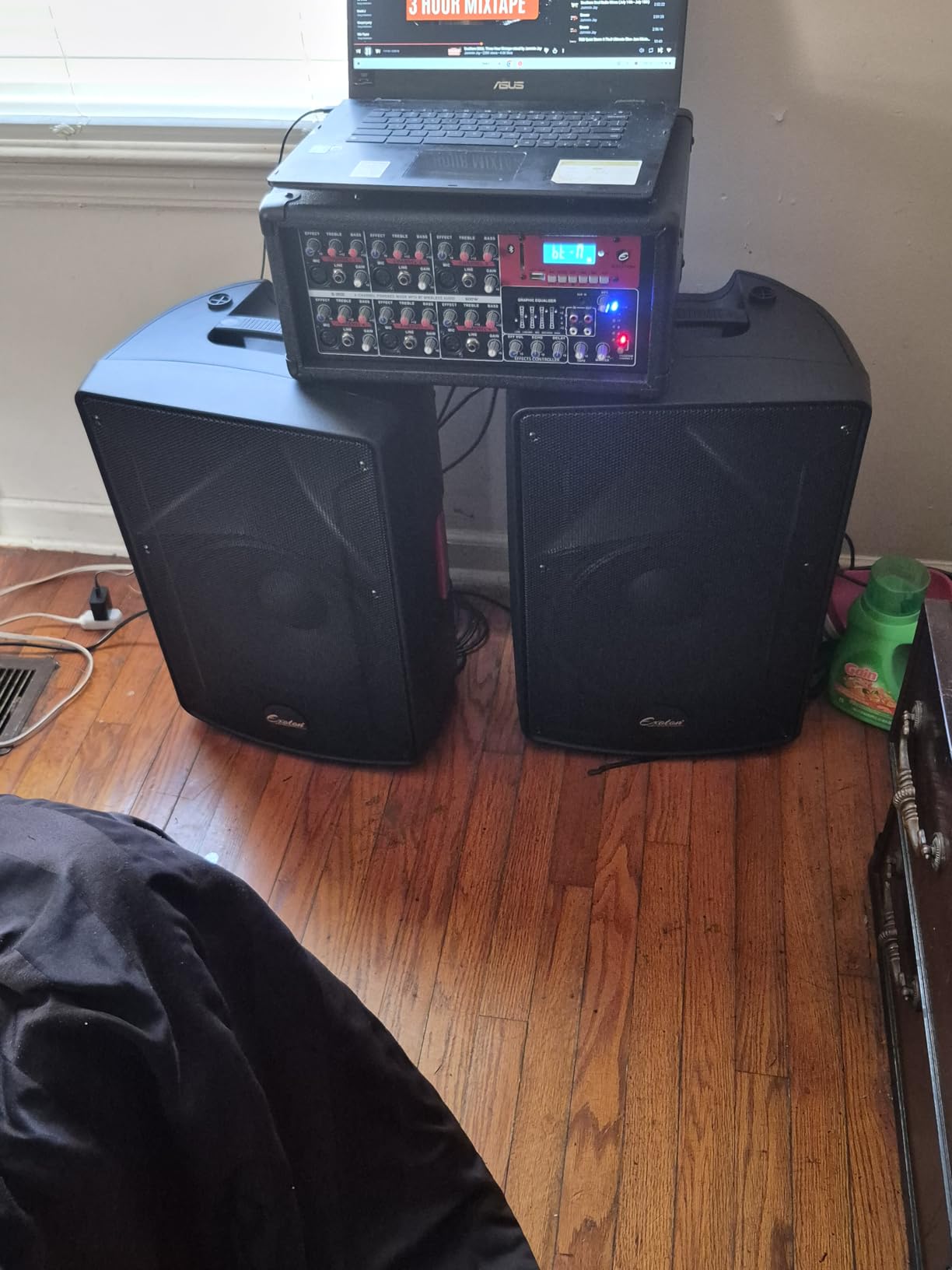 EXOTON S-1202 12inch 2000W Bluetooth PA System with Powered Mixer Set, Passive Speakers with 6 Channel Mixer/Stands/Mic/Effect Controller/ 48V Phantom Power,for Indoor&Outdoor customer photo 1