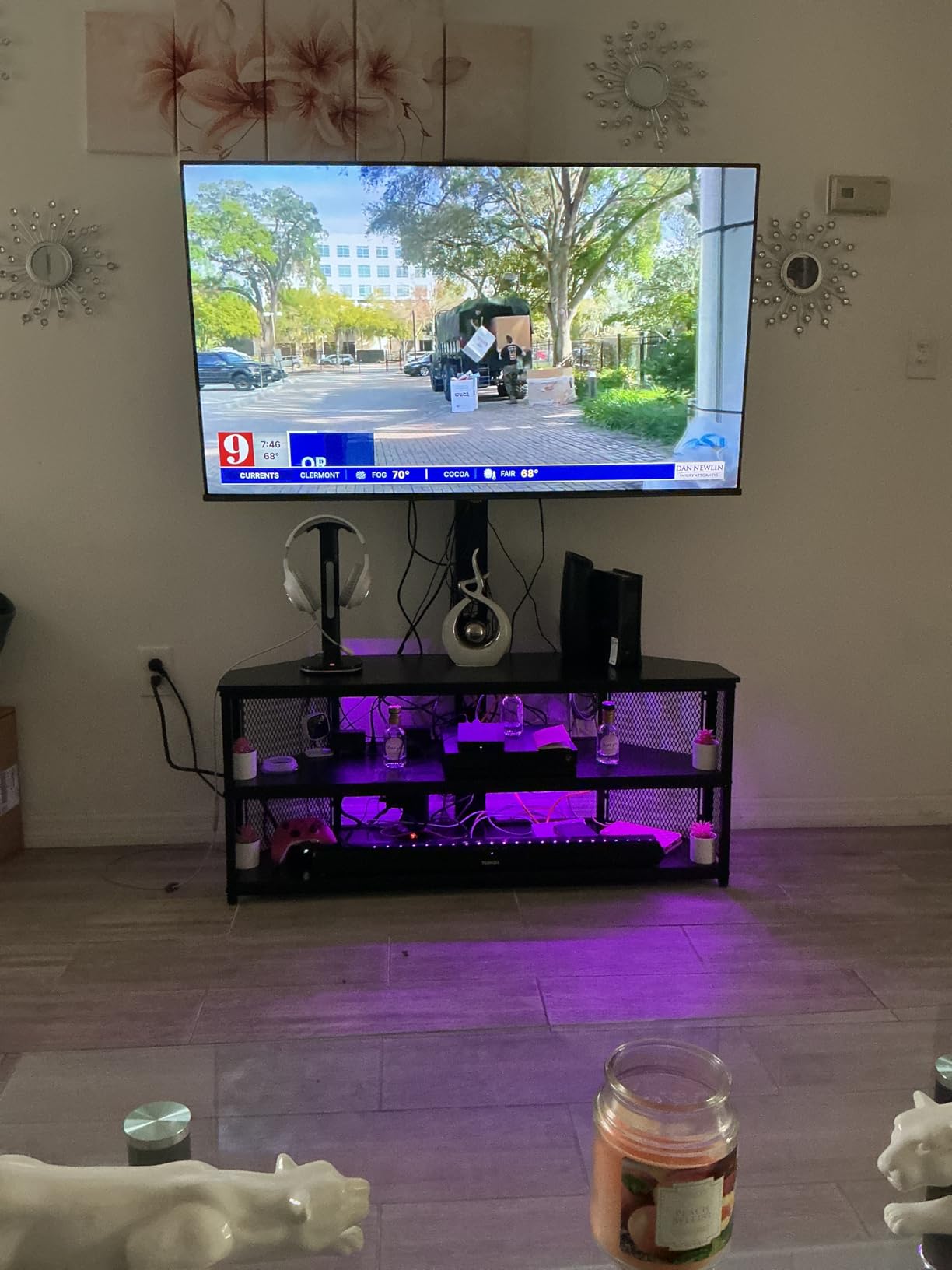 Rolanstar TV Stand with Mount and Power Outlet, Swivel TV Stand with LED Lights for 32/45/55/60/65/70 inch TVs, Black Entertainment Center Media Console with Height Adjustable Mount customer photo 2