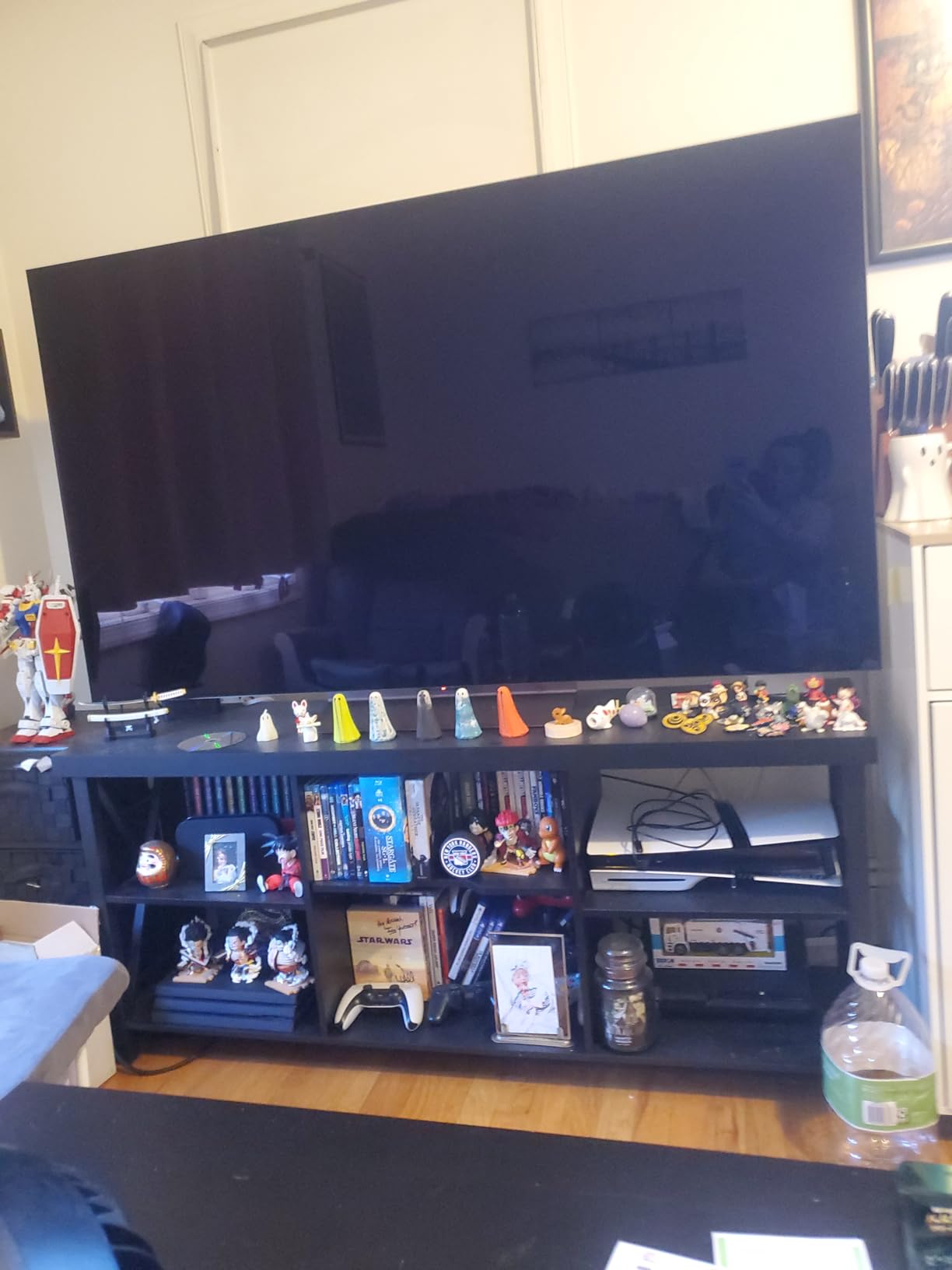 GreenForest TV Stand for TV up to 65 inches, Entertainment Center with 6 Storage Cabinet for Living Room, 55 inch Farmhouse Television Stands Console Table, Industrial TV stands for Living Room, Black customer photo 1