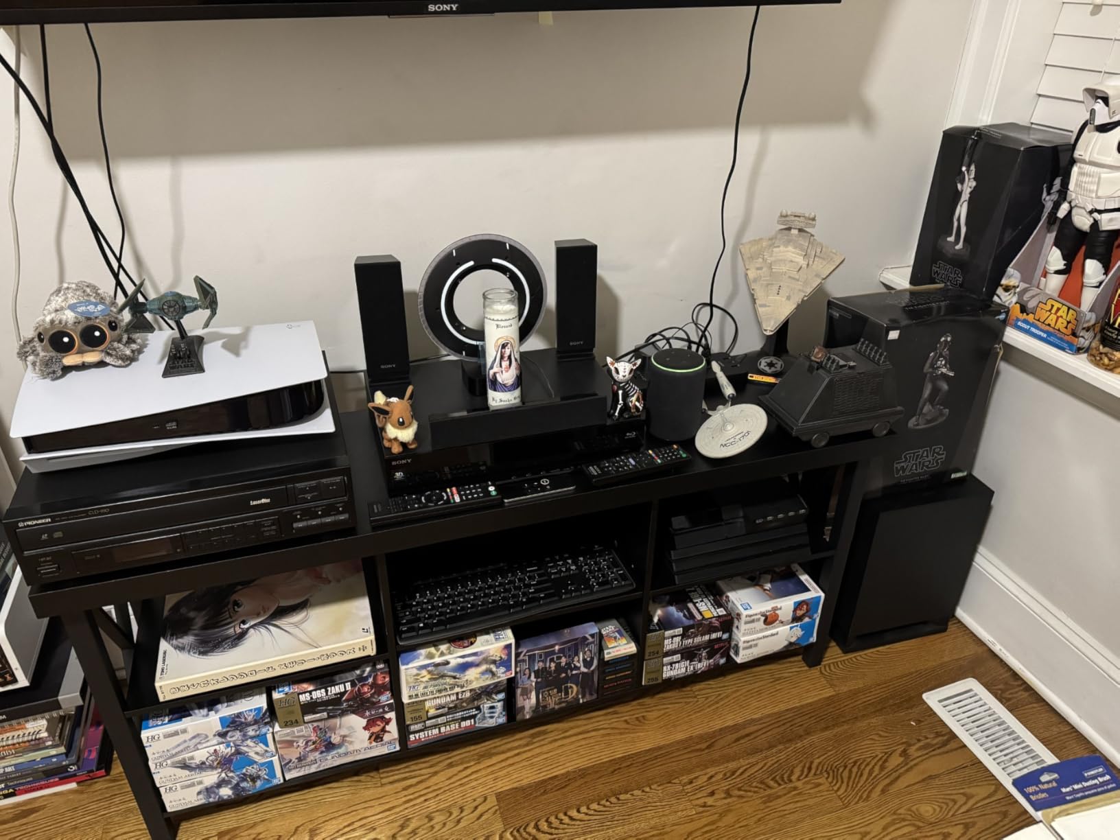 GreenForest TV Stand for TV up to 65 inches, Entertainment Center with 6 Storage Cabinet for Living Room, 55 inch Farmhouse Television Stands Console Table, Industrial TV stands for Living Room, Black customer photo 2