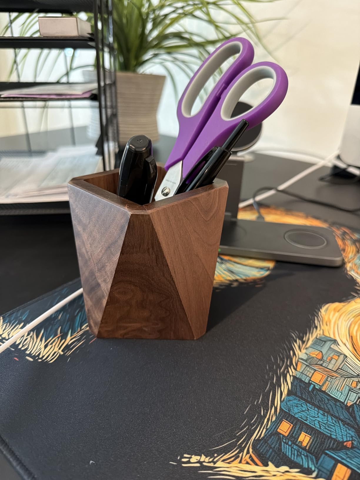 Black Walnut Wooden Pencil Box, Multiple-Use Desk Writing Stationary Organizer Wood Pen Holder Cups Office School Supplies Storage (Prismatic Shape) customer photo 1