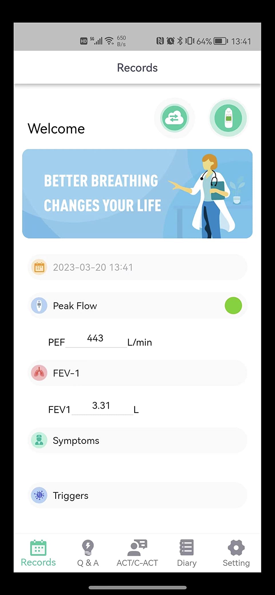 Peak Flow Meter with Bluetooth APP Spirometer for Asthma Monitor Tests PEF FEV1 Home Medical for Kids Adults with 300 Records Storage Function customer photo 2