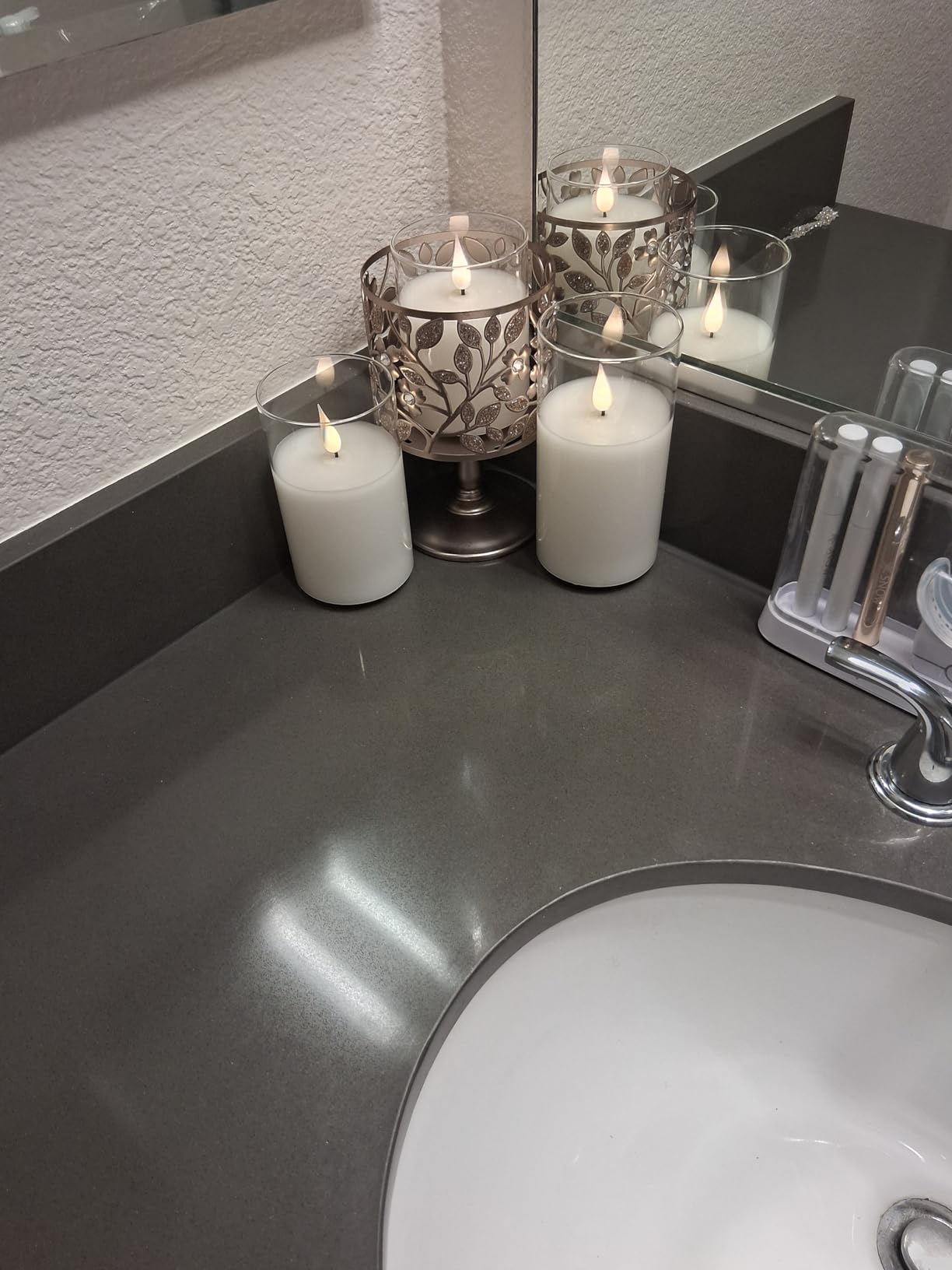 Rechargeable Flameless Glass Pillar Candles-Easter Flameless Candles Decorations,-Set of 3, Realistic Flickering LED Light,Remote & Timer customer photo 1