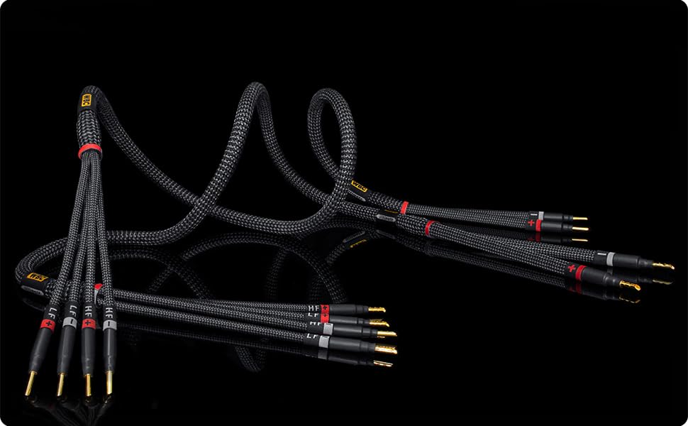 WORLDS BEST CABLES 6 Foot Ultimate - 7 AWG - Ultra-Pure OFC - Extra Premium Audiophile HiFi Bi-Wire Speaker Cable Pair with Eminence Gold Banana Plugs & Carbon Tweed Jacket customer photo 1