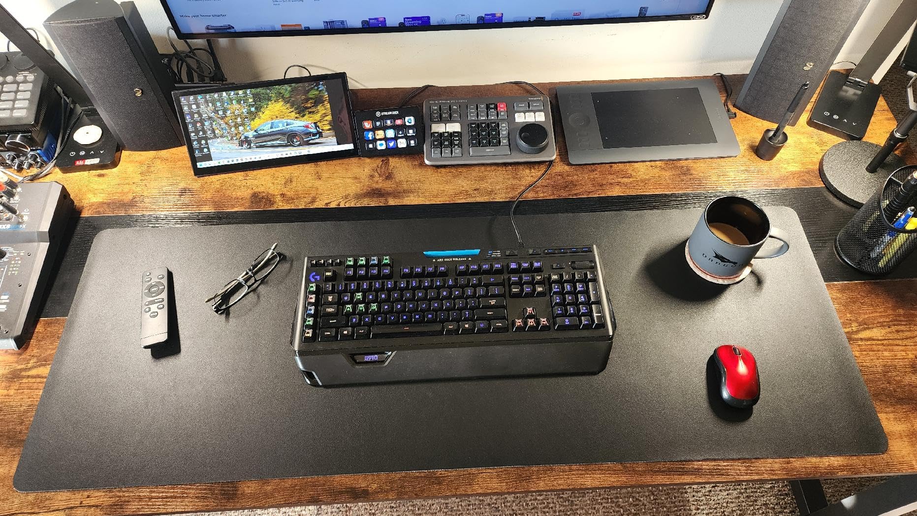 YSAGi Leather Office Desk Pad Protector, Large Mouse Pad, Non-Slip, PU Leather, Laptop Desk Blotter, Waterproof Writing Pad for Office and Home, Black, 23.6