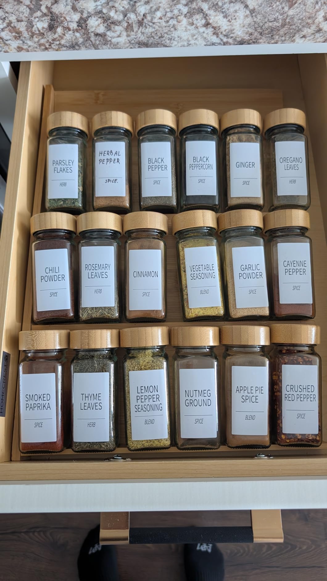 SpaceAid Bamboo Spice Drawer Organizer, Expandable 4 Tier Spices Rack for Cabinet, Kitchen Seasoning Storage Insert (Jars Not Included, From 12