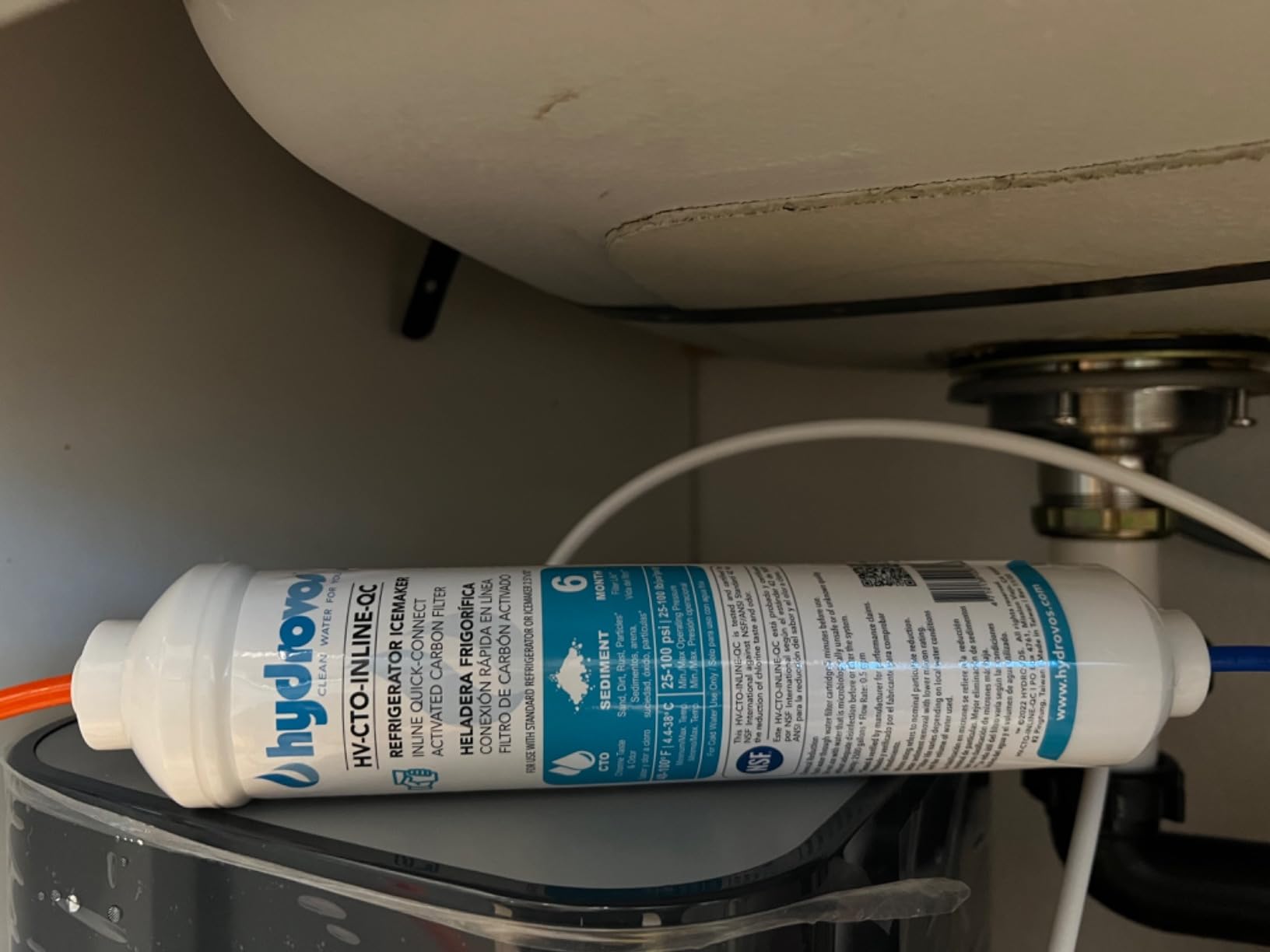 HYDROVOS Inline Water Filter for Refrigerator, Ice Maker, Reverse Osmosis System, 1/4