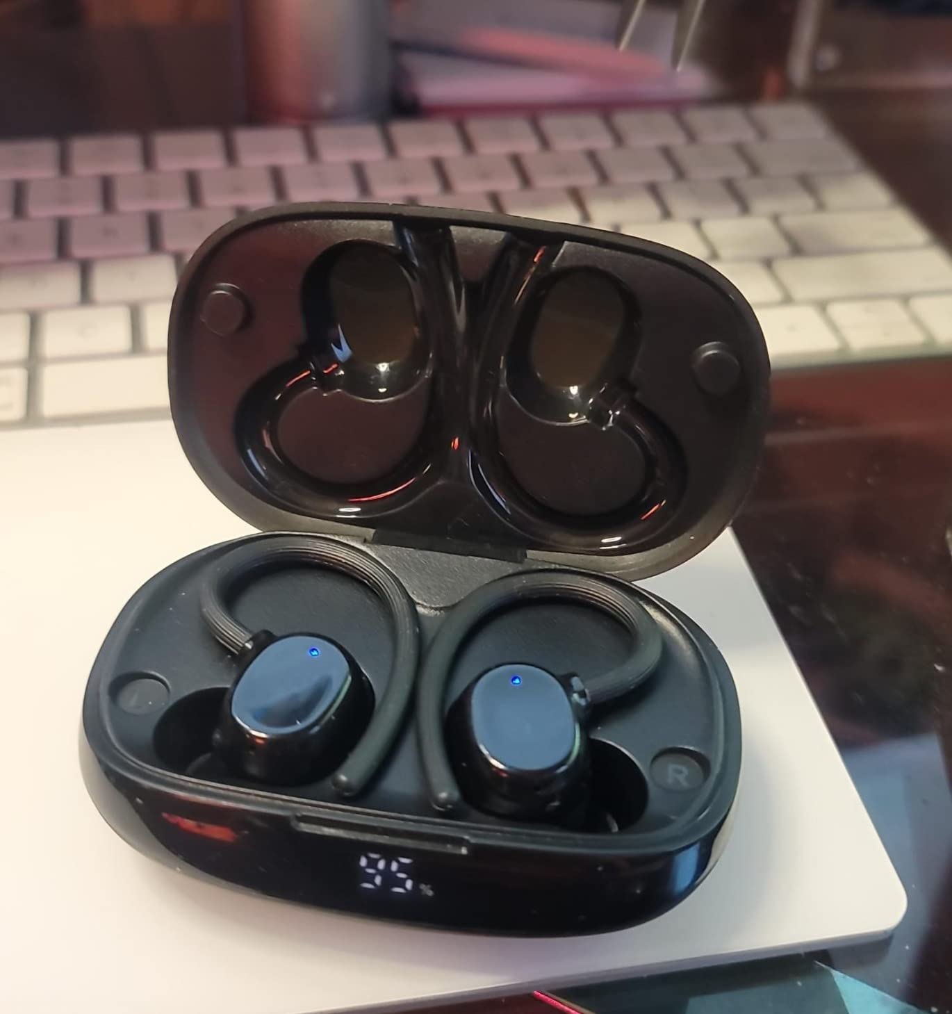 Wireless Earbuds for Small Ear, HiFi Stereo Sport Bluetooth 5.3 Headphones with Earhooks, 48H Deep Bass Ear Buds with LED Display, Noise Cancelling, IP7 Waterproof Earphones Built-in Mic for Running customer photo 1