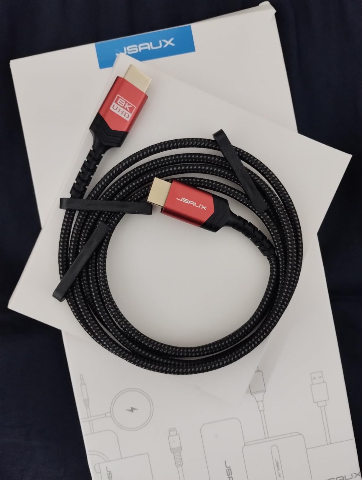 JSAUX Fiber Optic 8K HDMI Long Cable 50 ft 2.1 48Gbps Ultra High Speed HDMI Braided Cord, 4K@120Hz 144Hz, 8K@60Hz, HDCP 2.2 & 2.3, HDR 10, eARC Compatible with Laptop Monitor UHD TV PS5 PS4-Red customer photo 1