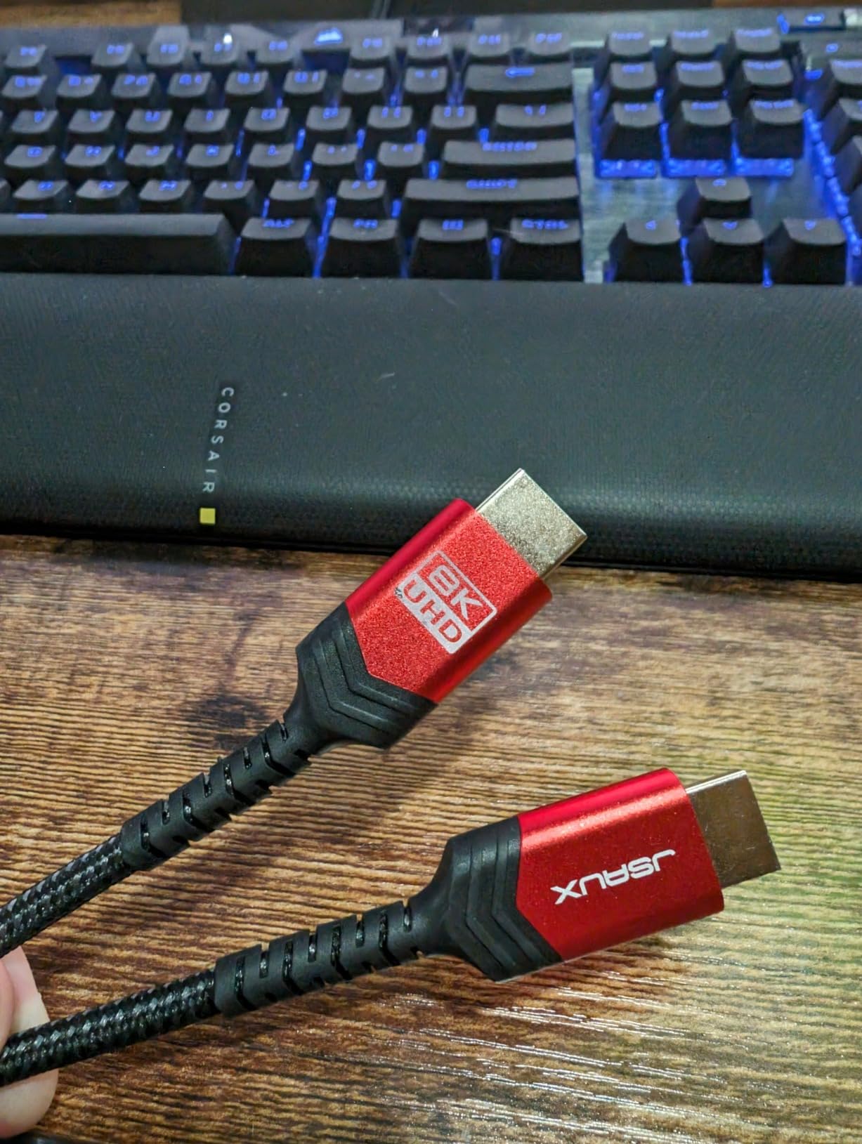 JSAUX Fiber Optic 8K HDMI Long Cable 50 ft 2.1 48Gbps Ultra High Speed HDMI Braided Cord, 4K@120Hz 144Hz, 8K@60Hz, HDCP 2.2 & 2.3, HDR 10, eARC Compatible with Laptop Monitor UHD TV PS5 PS4-Red customer photo 2