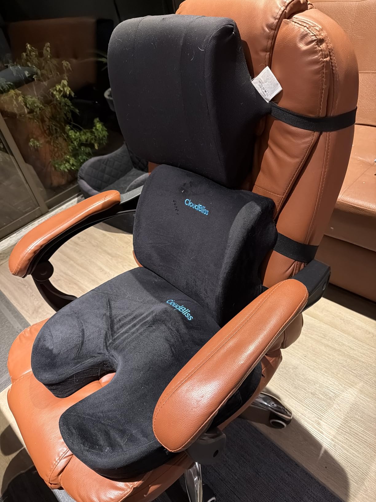 CloudBliss Lumbar Support Pillow & Seat Cushion Set for Office Chair, Desk Chair, Wheelchair & Car - Memory Foam Back Support, Ergonomic Chair Cushions, Sciatica Pain Relief customer photo 2