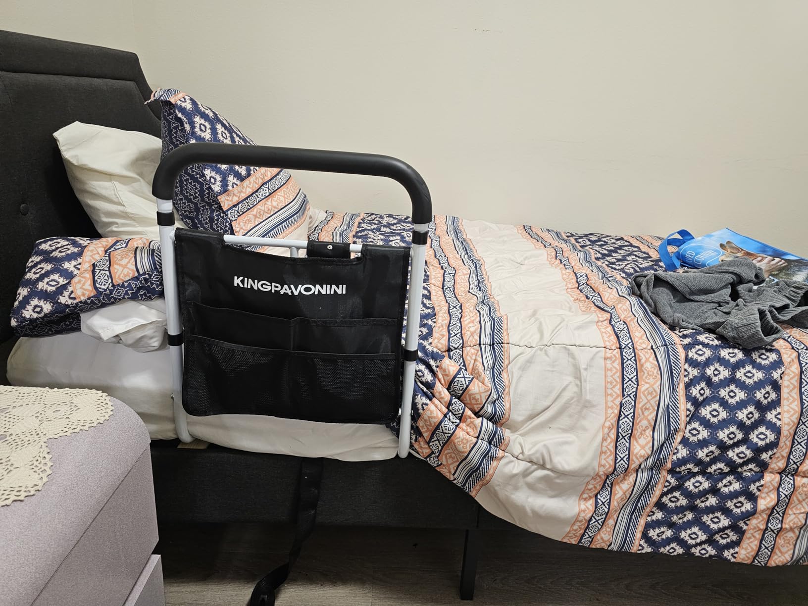 Bed Rails for Elderly Adults Safety - 2026 Upgrade - ASTM Compliant, Adjustable Bed Cane with Non-Slip Ergonomic Handle & Storage Pocket, Bed Railings for Seniors Load 400 LBS, Tool-Free Assembly customer photo 2